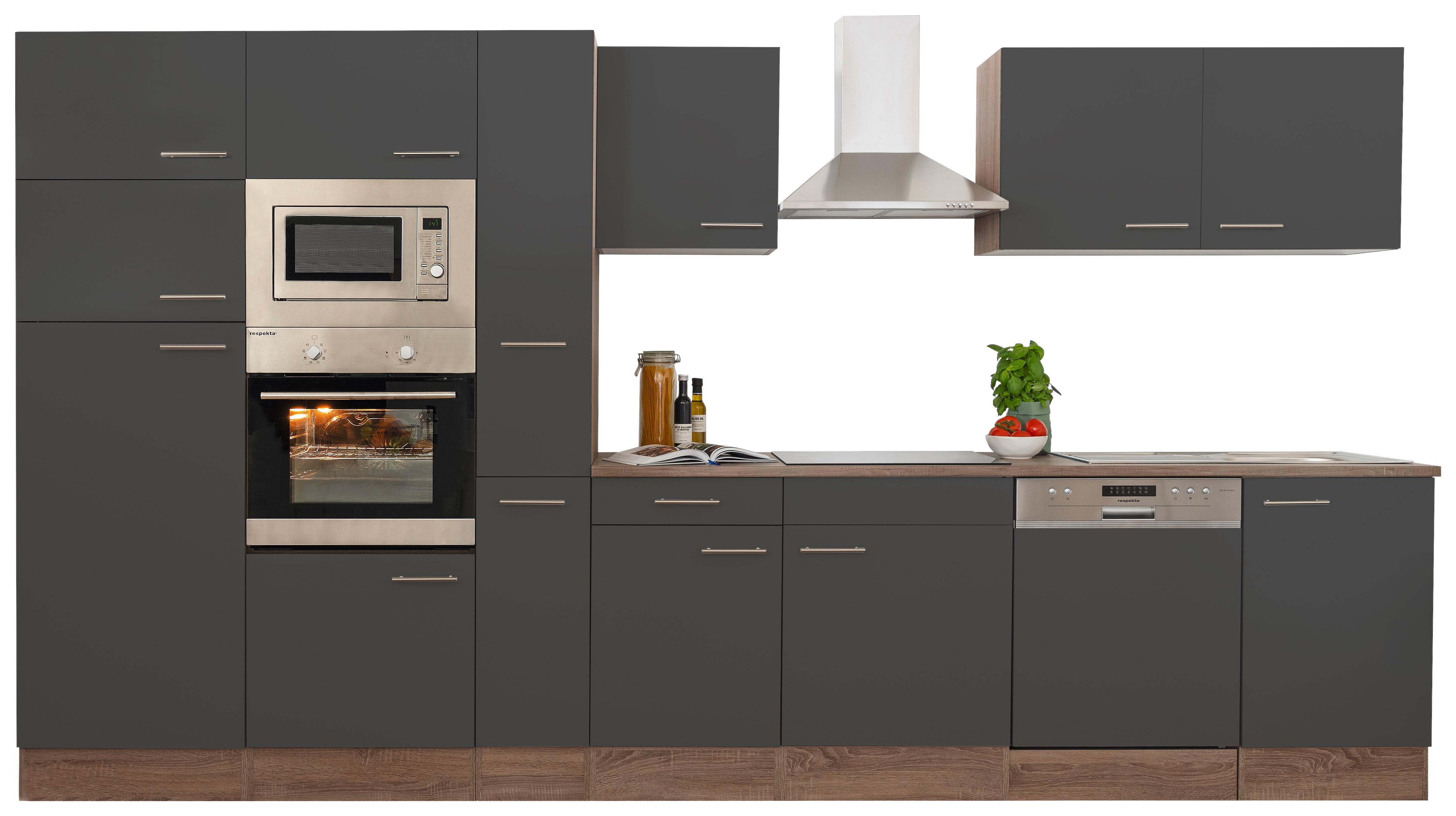 KÜCHENLEERBLOCK LBKB370EYGMIGKE - Edelstahlfarben/Eichefarben, Basics, Holzwerkstoff/Metall (370cm) - Respekta