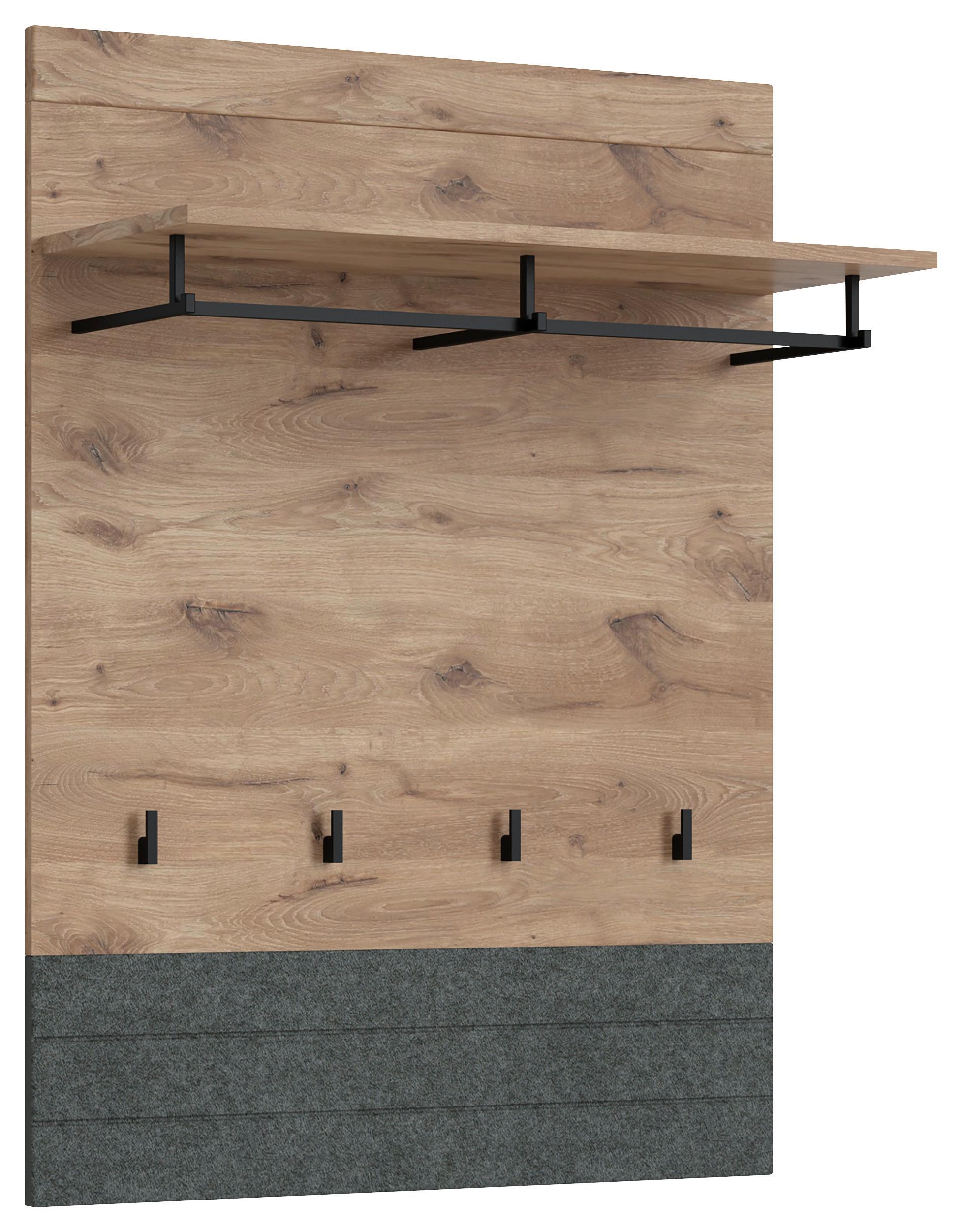 Panou cuier ROXY - gri închis/culoare lemn stejar, Design, material pe bază de lemn (80/107/31cm) - Modern Living