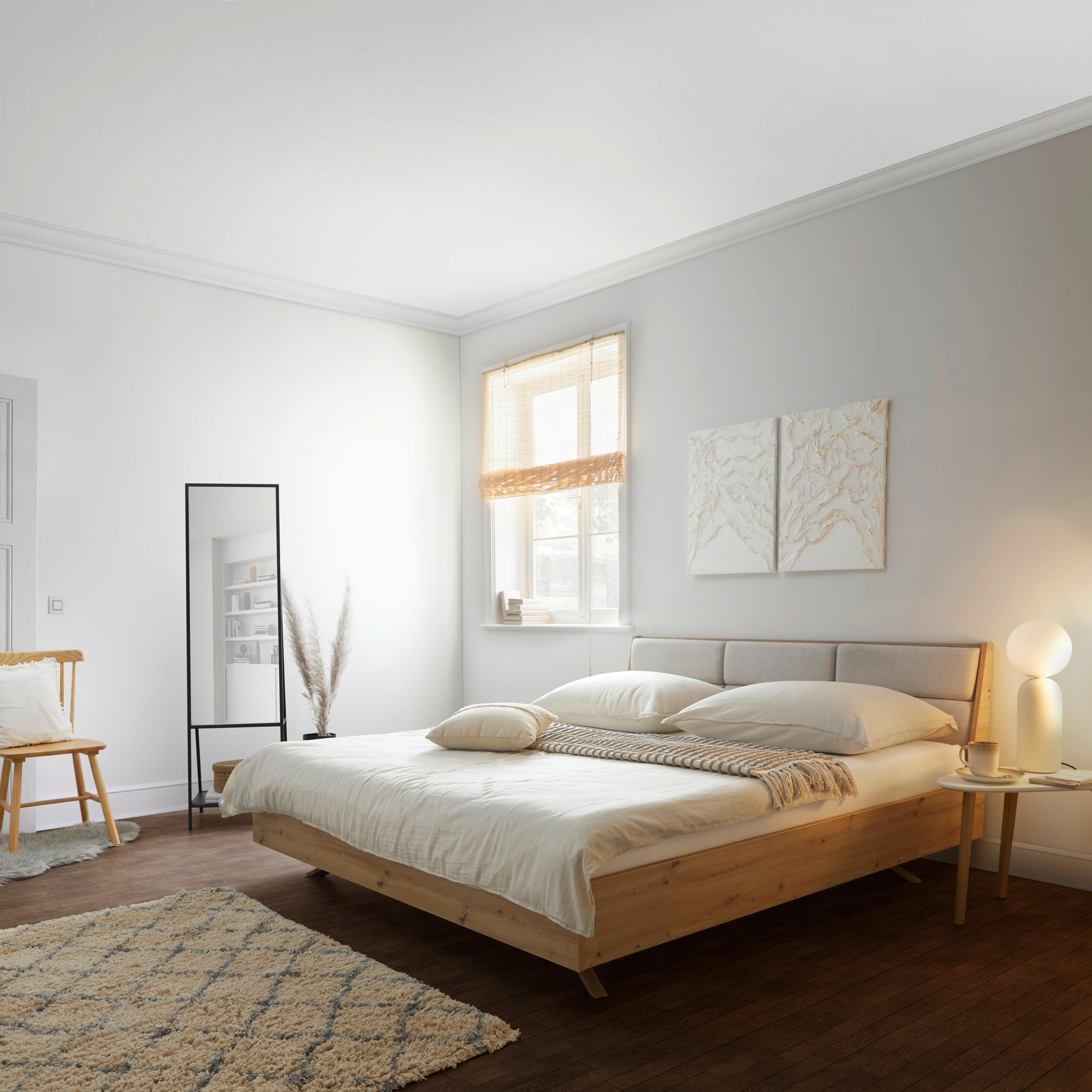 Oblazinjena Postelja Dormio, Hrast, 180x200 - barve šampanjca/črna, Moderno, kovina/tekstil (180/200cm) - Bessagi Home
