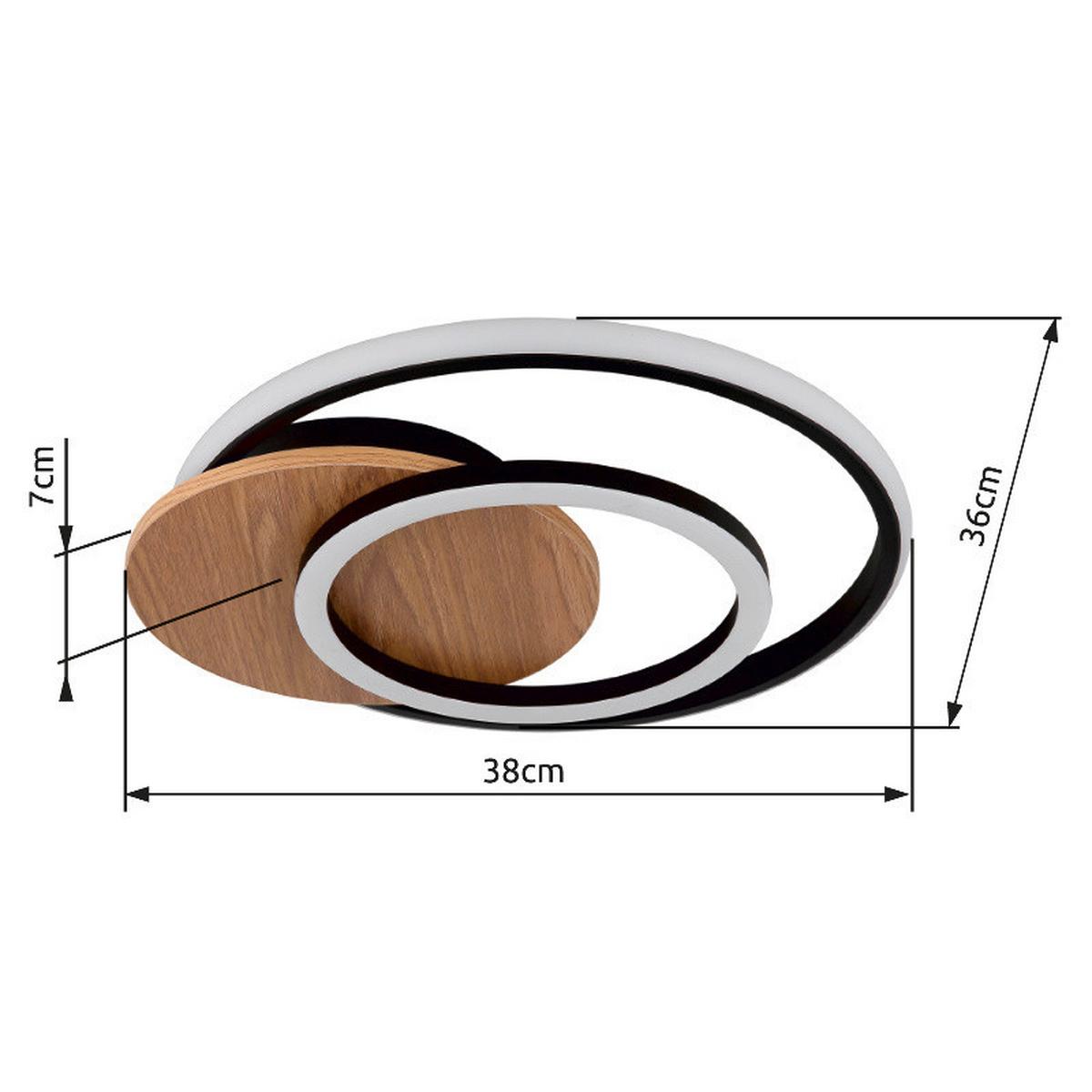 Led Stropna Svjetiljka Julio - tamno smeđa/crna, Natur, drvni materijal/plastika (38/36/6,5cm) - Globo