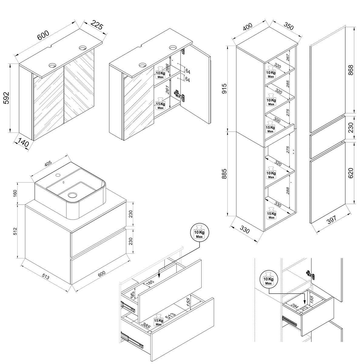 Badezimmer Cosila - Honigeiche/Weiss, Trend, Keramik/Holzwerkstoff (90cm) - MID.YOU