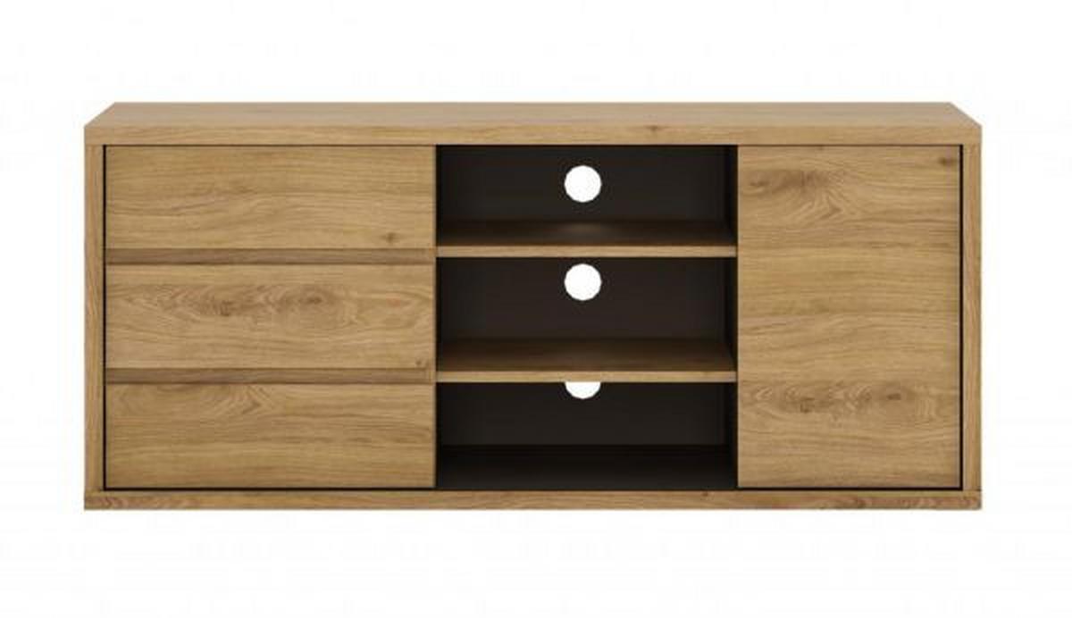 Comodă TV SHETLAND - culoare lemn stejar/gri, Modern, material pe bază de lemn (136/59/40cm) - Modern Living