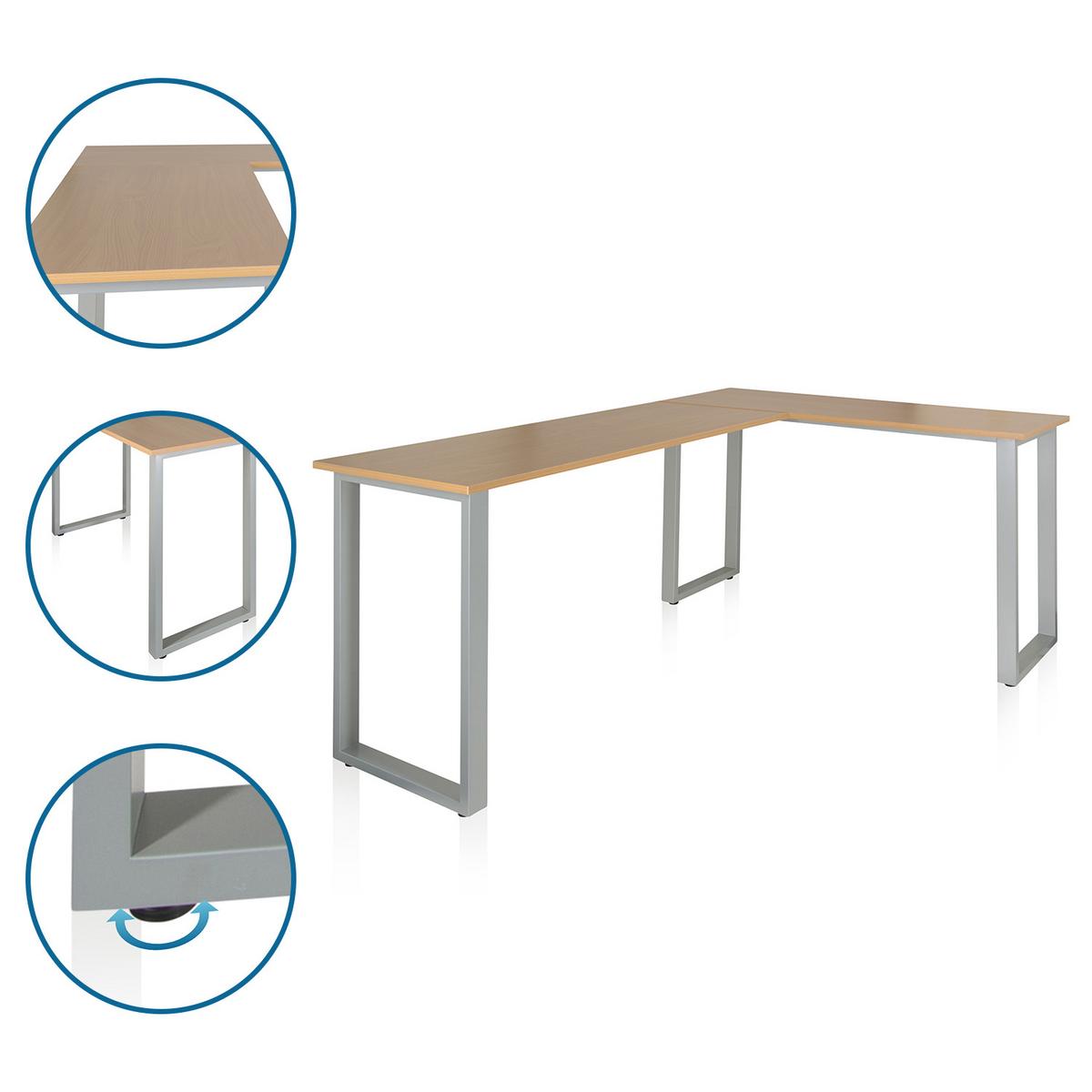 Kotna Pisalna Miza Workspace Basic I, Srebrna, Barva Hrasta - srebrne barve/barve bukve, Basics, kovina/leseni material (165/120/75cm) - MID.YOU