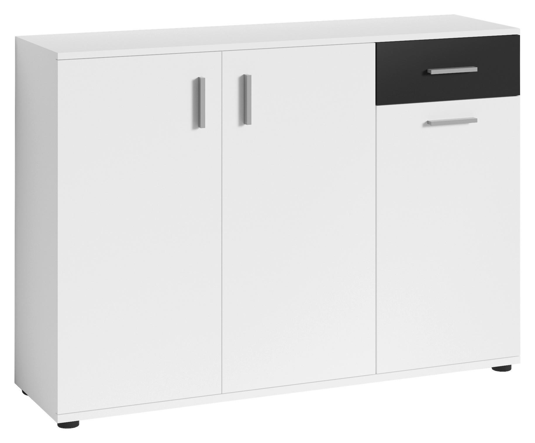 Kommode Jakob  ca. 110x83,5x35,5cm Weiß.Schwarz - Silberfarben/Schwarz, MODERN, Holzwerkstoff/Kunststoff (110/83,5/35,5cm) - MID.YOU