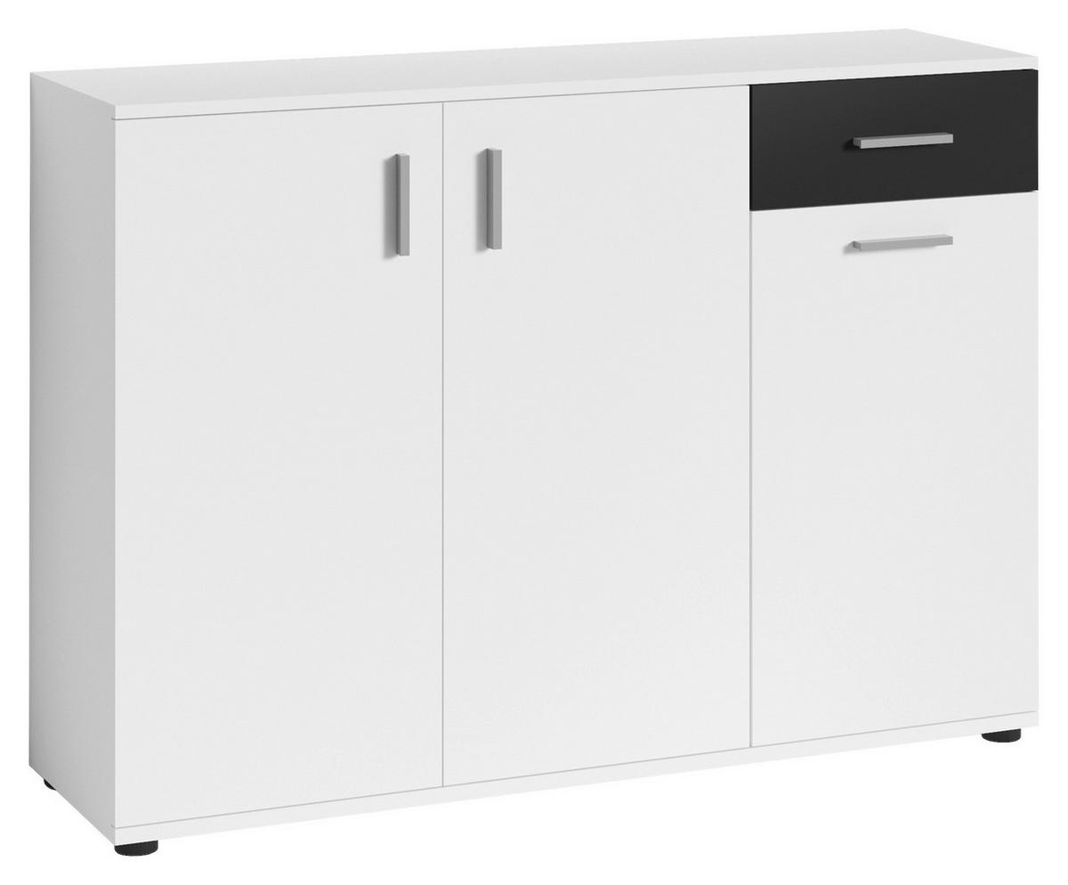 Kommode Jakob  ca. 110x83,5x35,5cm Weiß.Schwarz - Silberfarben/Schwarz, MODERN, Holzwerkstoff/Kunststoff (110/83,5/35,5cm) - MID.YOU