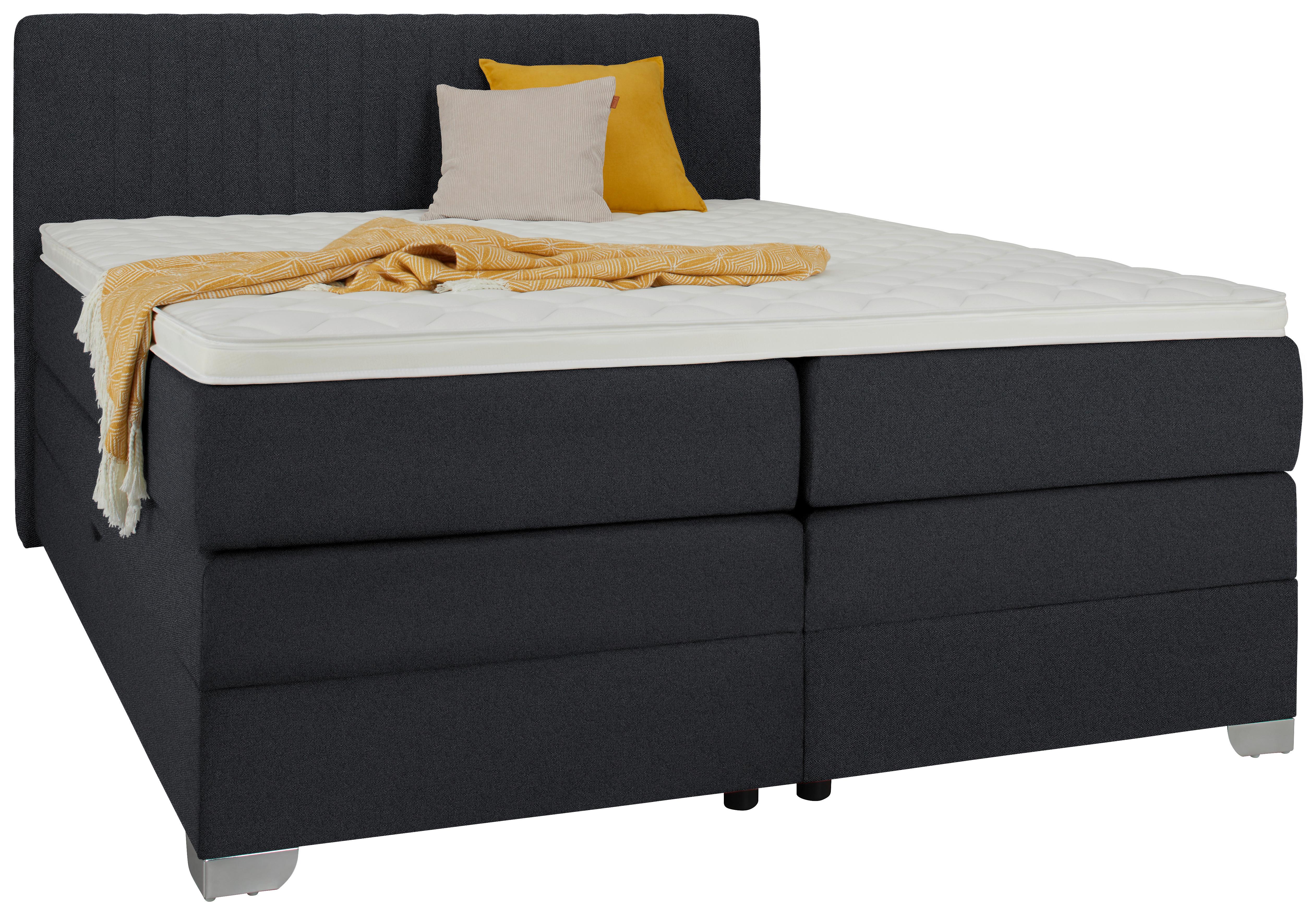 Boxspringbett Plura Anthrazit ca. 160x200m - Chromfarben/Anthrazit, KONVENTIONELL, Holz/Holzwerkstoff (167/110cm) - Mömax