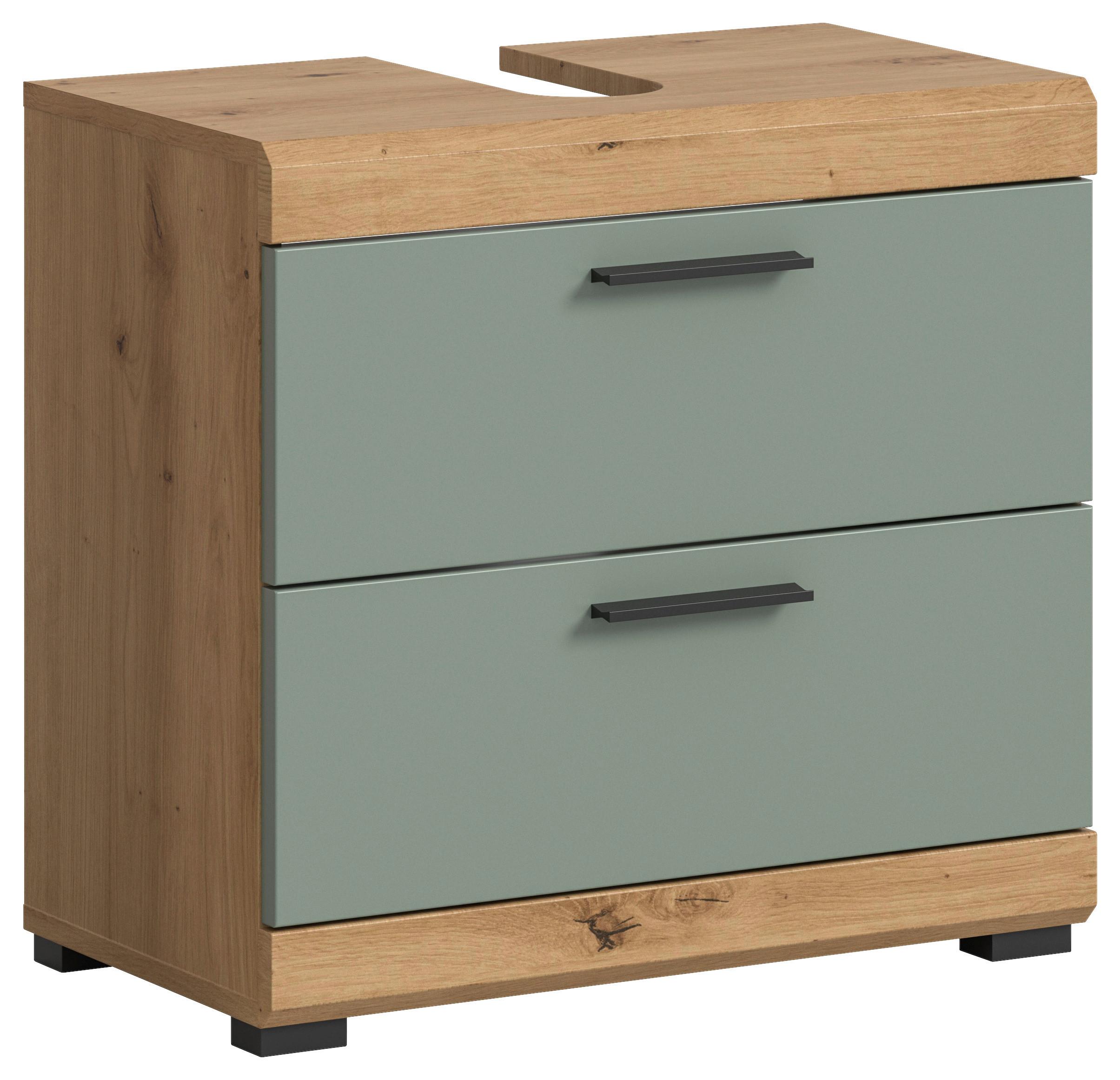 Waschbeckenunterschrank Scout ca. 60x56x37 cm Salbeigrün - Salbeigrün/Schwarz, MODERN, Holzwerkstoff/Kunststoff (60/56/37cm) - MID.YOU