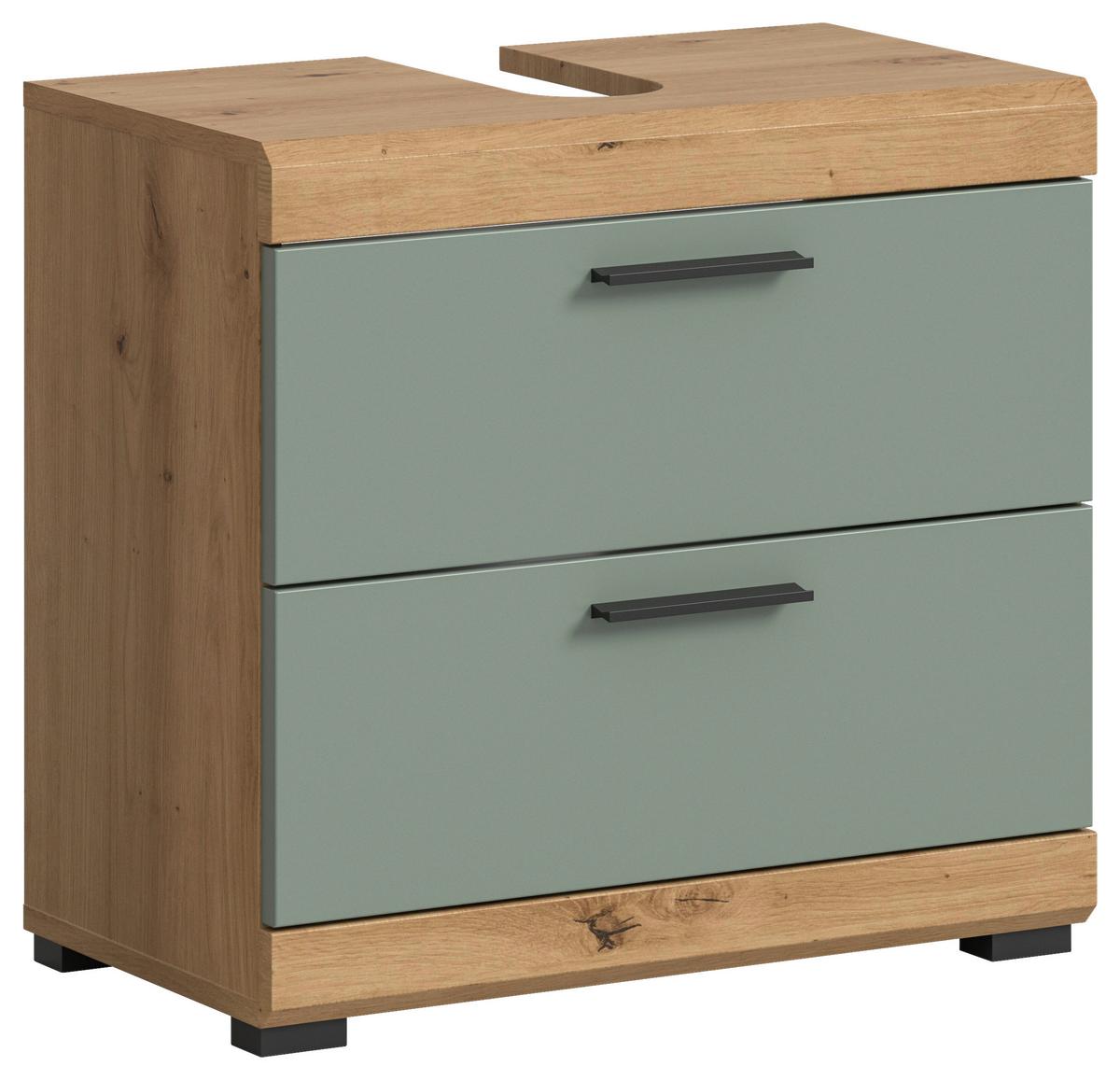 Waschbeckenunterschrank Scout ca. 60x56x37 cm Salbeigrün - Salbeigrün/Schwarz, MODERN, Holzwerkstoff/Kunststoff (60/56/37cm) - MID.YOU