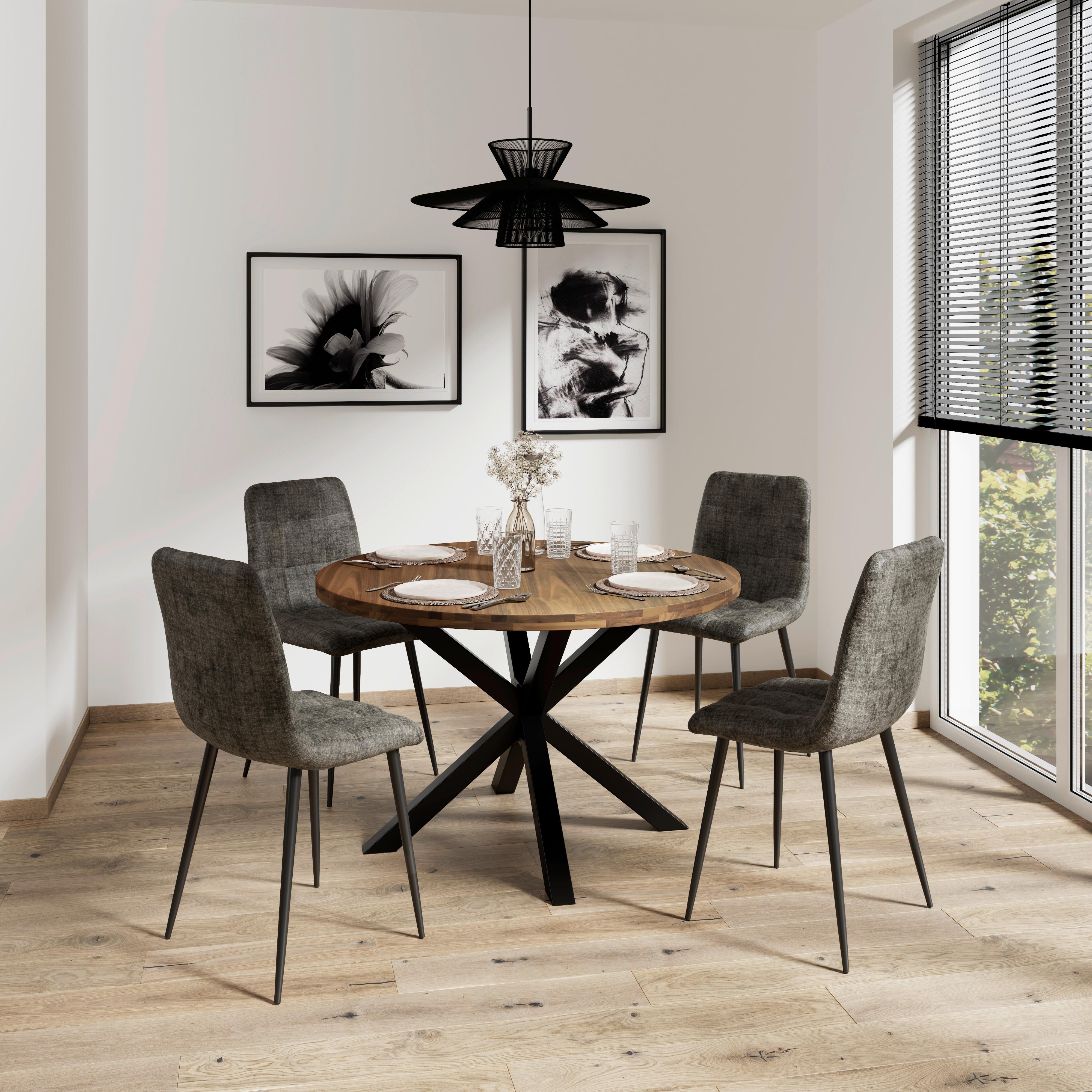 Esstisch Rene Akazie massiv Walnuss furniert Ø ca. 120 cm - Schwarz/Akaziefarben, MODERN, Holz/Metall (120/76cm) - Bessagi Home