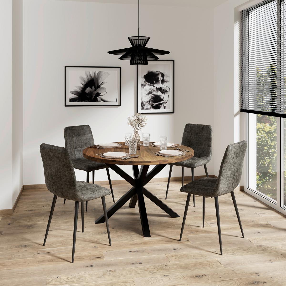 Esstisch Rene Akazie massiv Walnuss furniert Ø ca. 120 cm - Schwarz/Akaziefarben, MODERN, Holz/Metall (120/76cm) - Bessagi Home