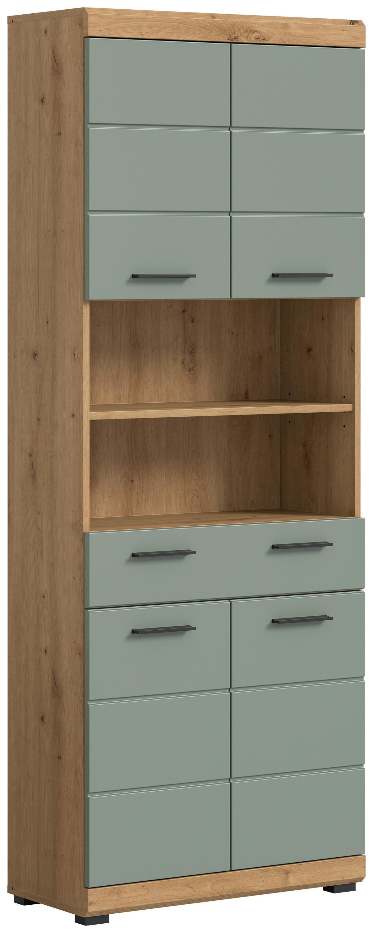 Hochschrank Scout ca. 74x191x31 cm Salbeigrün - Salbeigrün/Schwarz, MODERN, Holzwerkstoff/Kunststoff (74/191/31cm) - MID.YOU