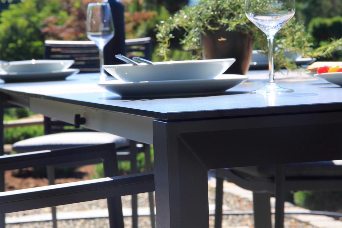 Gartenset 5-tlg. Metall/Glas/ Textil/Kunststof/Holzwerkstoff - Dunkelgrau/Anthrazit, Basics, Glas/Holzwerkstoff (180+60/100/74cm) - Acamp