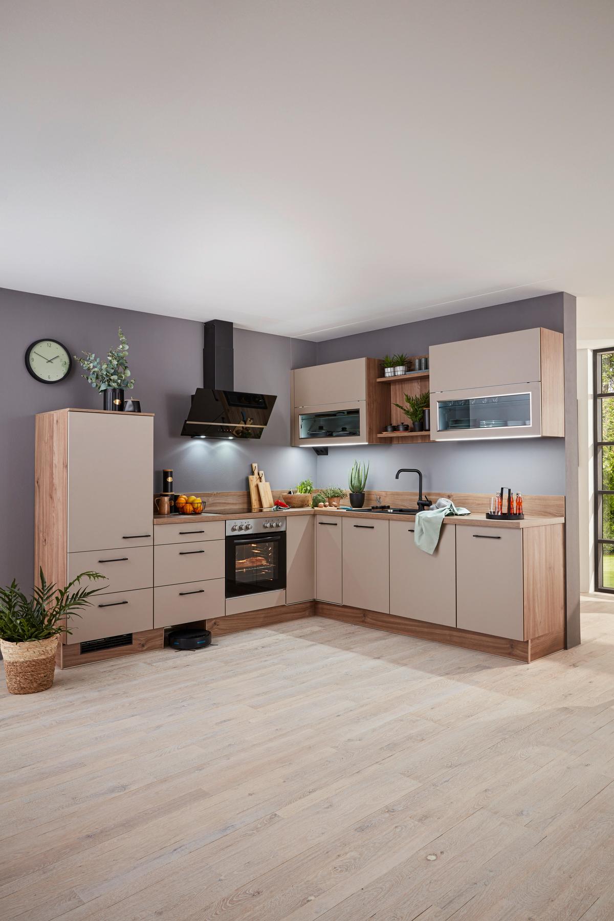 Einbauküche IP1200 Cappucinofarben - Eichefarben/Cappuccino, MODERN, Holzwerkstoff/Metall (270/250cm) - Impuls