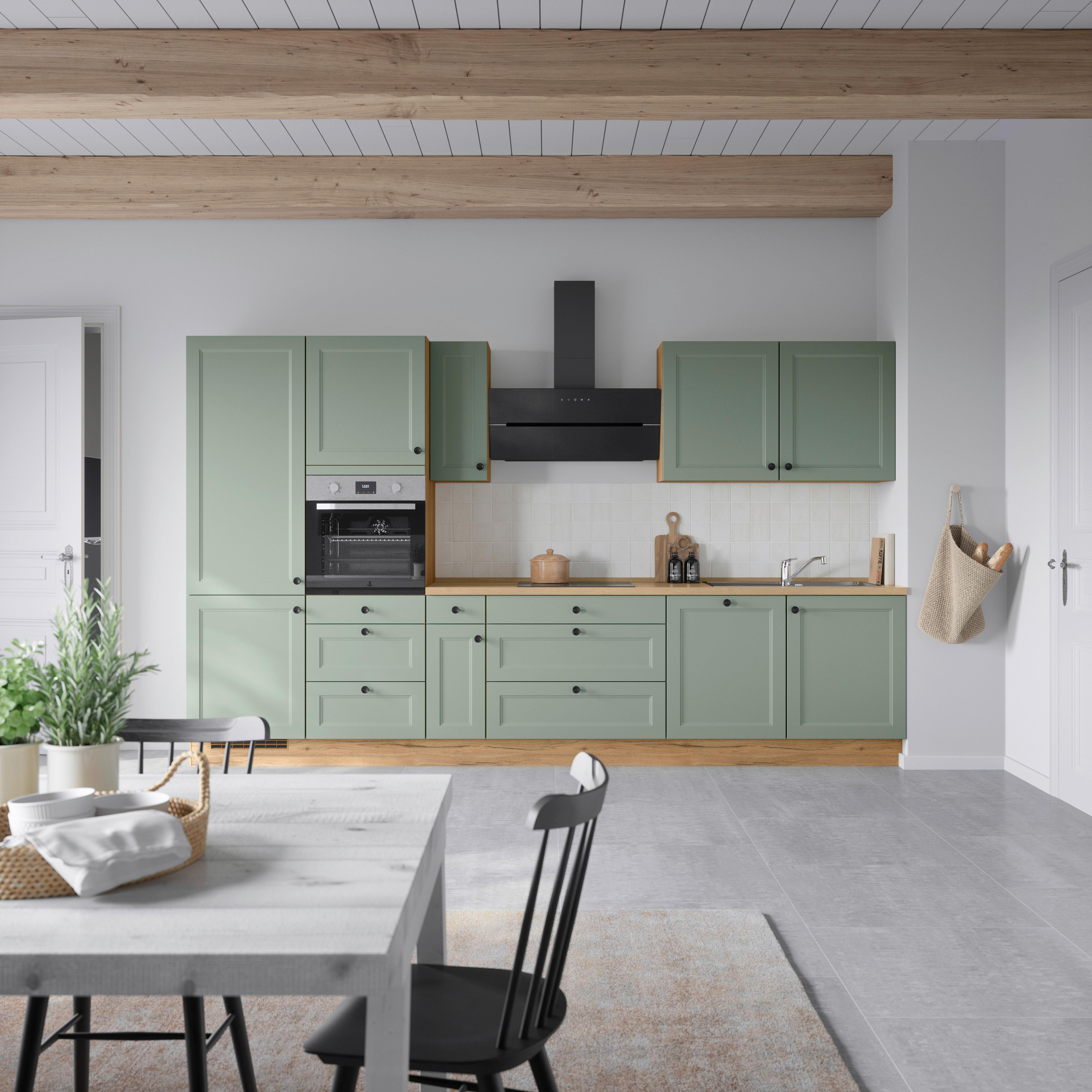 Küchenblock Cascada High m. Geräten Schilfgrün - Schilfgrün/Eichefarben, MODERN, Holzwerkstoff/Metall (360cm) - Nobilia