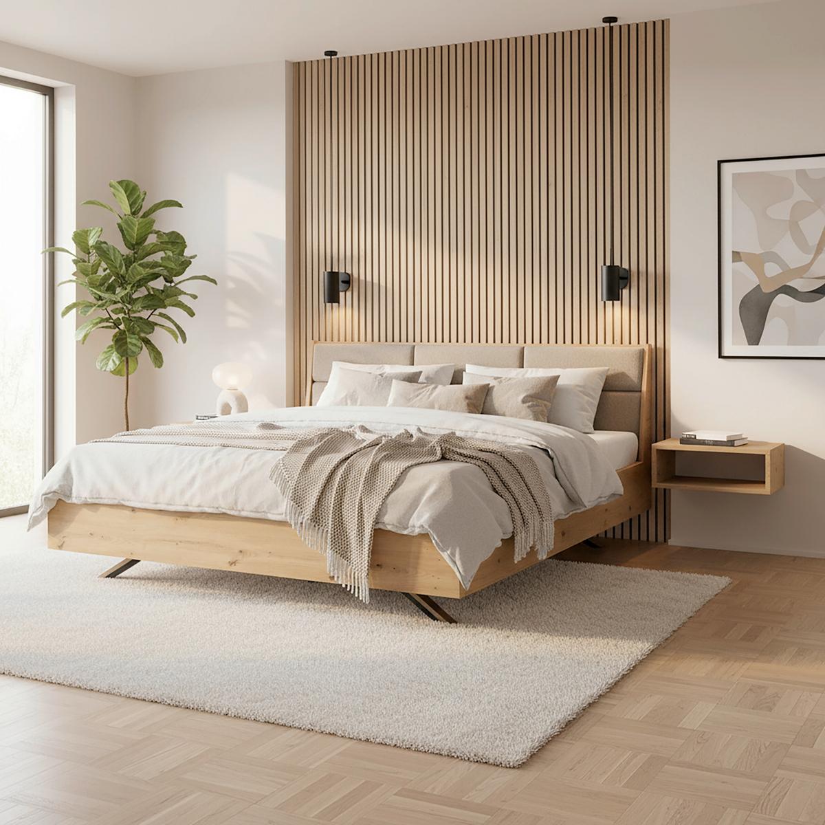 Bett Dormio Eichefarben /Braun ca.180x200 cm - Eichefarben/Schwarz, MODERN, Holz/Textil (180/200cm) - Bessagi Home