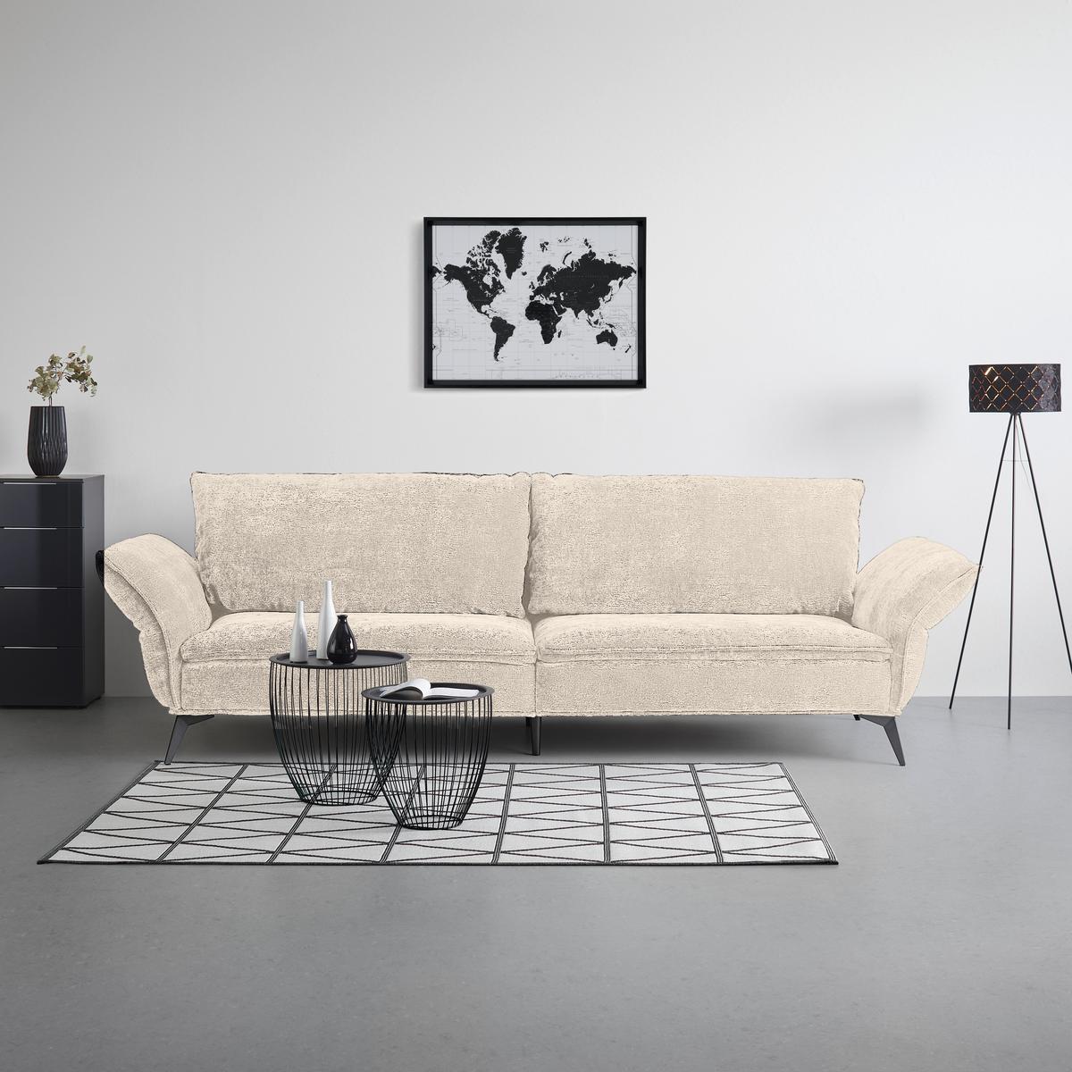 Megasofa Ottawa Beige Armlehnfunktion, ohne Kissen - Beige/Schwarz, MODERN, Textil/Metall (272/87/107cm) - Premium Living