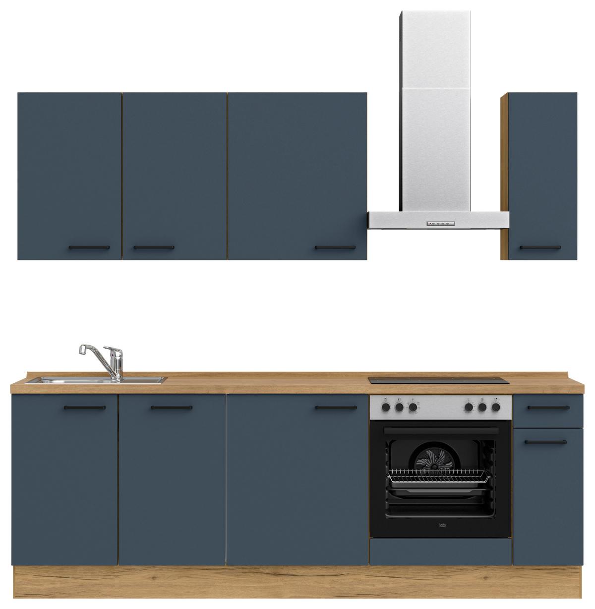Küchenblock Easytouch Low m. Geräten Dunkelblau - Eichefarben/Schwarz, MODERN, Holzwerkstoff/Metall (240cm) - Nobilia