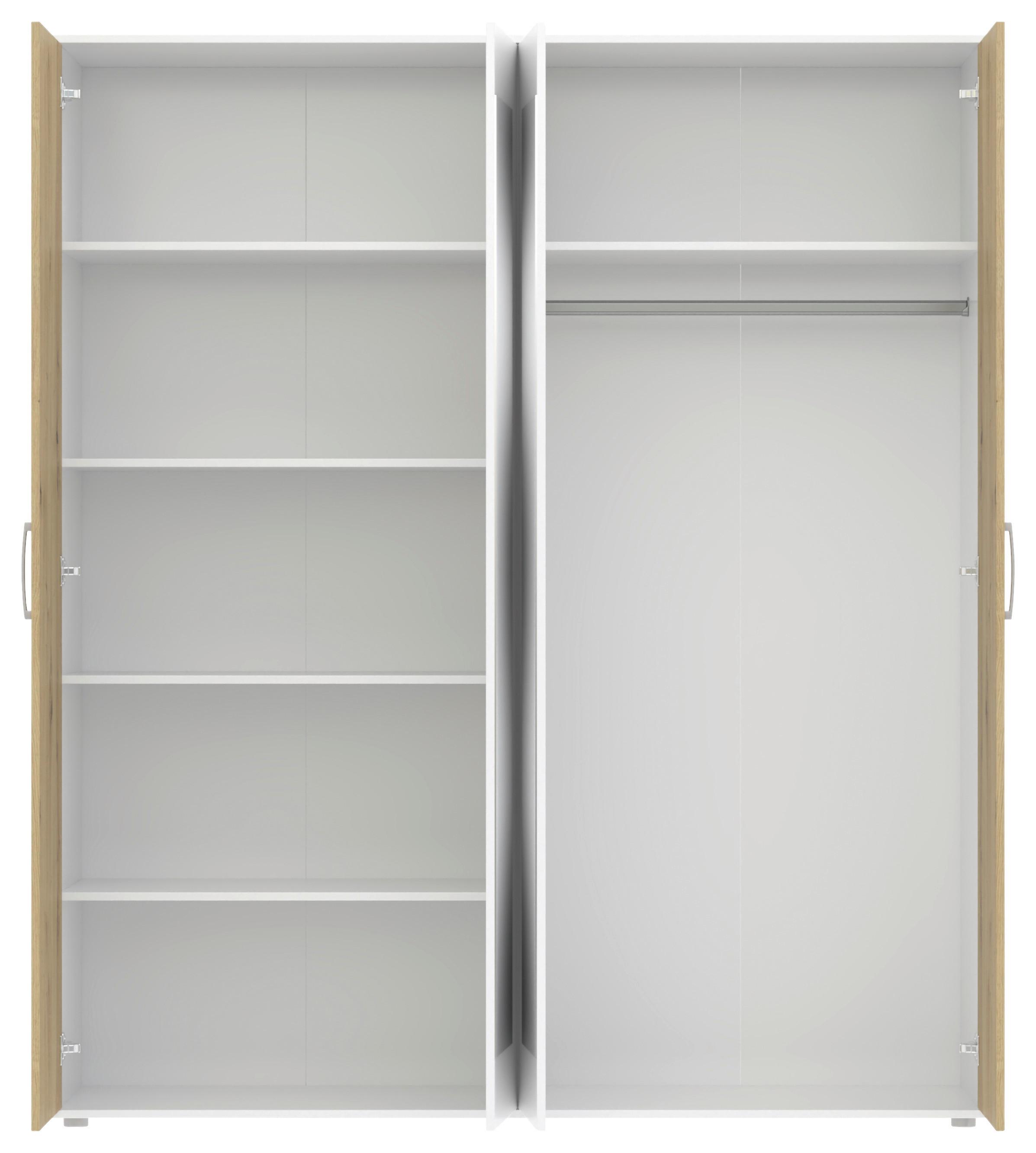 GARDEROB MED GÅNGJÄRNSDÖRRAR JAN -EXKLUSIV- - vit/kromfärg, Klassisk, trämaterial/glas (180/210/52cm) - Mömax