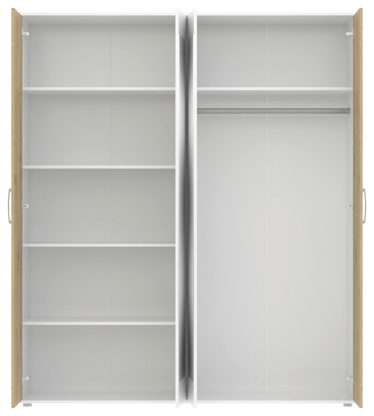 Drehtürenschrank Jan Weiß/Eiche Artisan - Chromfarben/Weiß, KONVENTIONELL, Glas/Holzwerkstoff (180/210/52cm) - Mömax