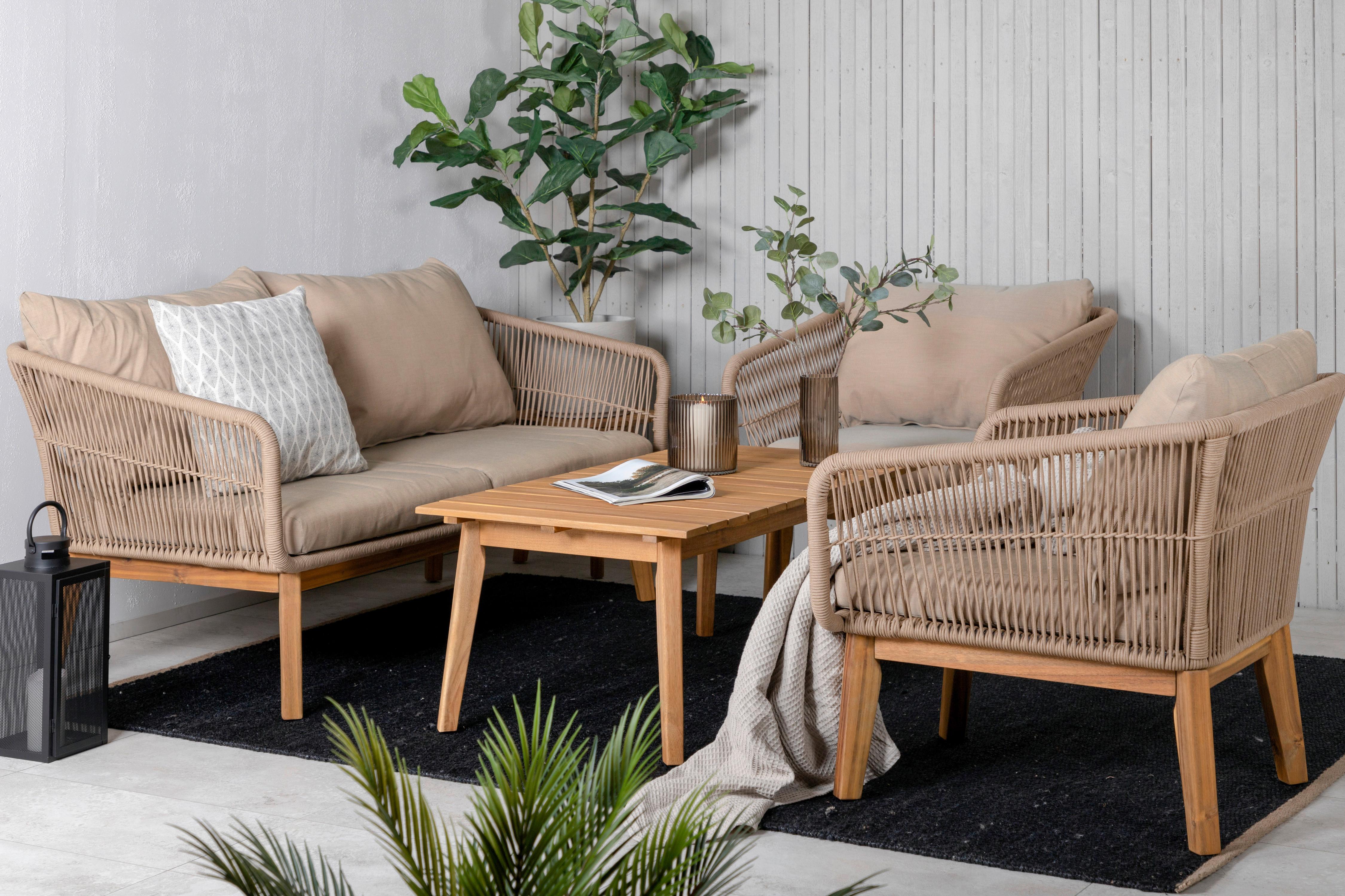 LOUNGEGARNITUR CHANIA - Beige/Akaziefarben, KONVENTIONELL, Holz/Textil (164/75null) - Gardenson