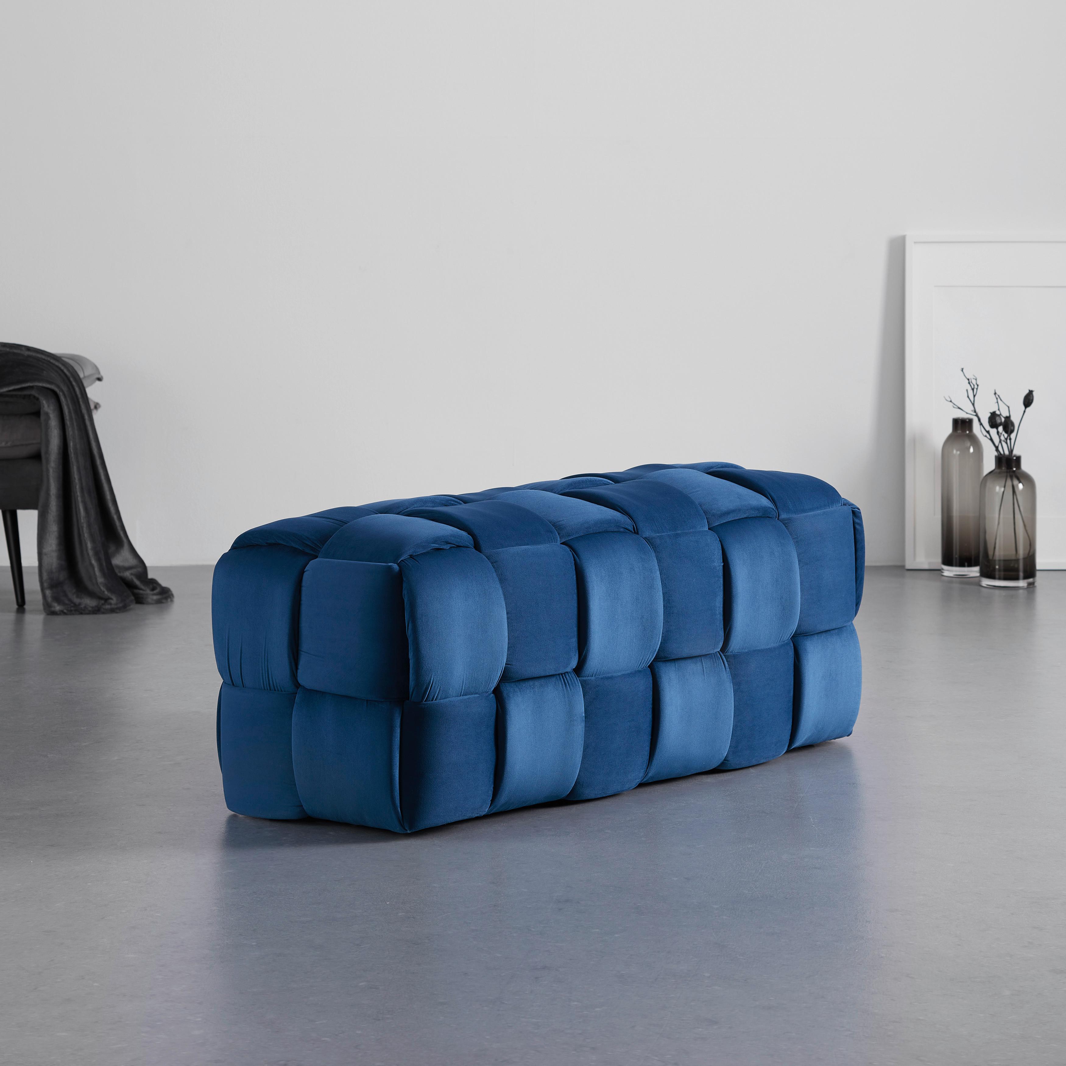 Sitzbank blau, "Ella", Samt - Blau/Schwarz, MODERN, Holz/Kunststoff (118/47/47cm) - Bessagi Home