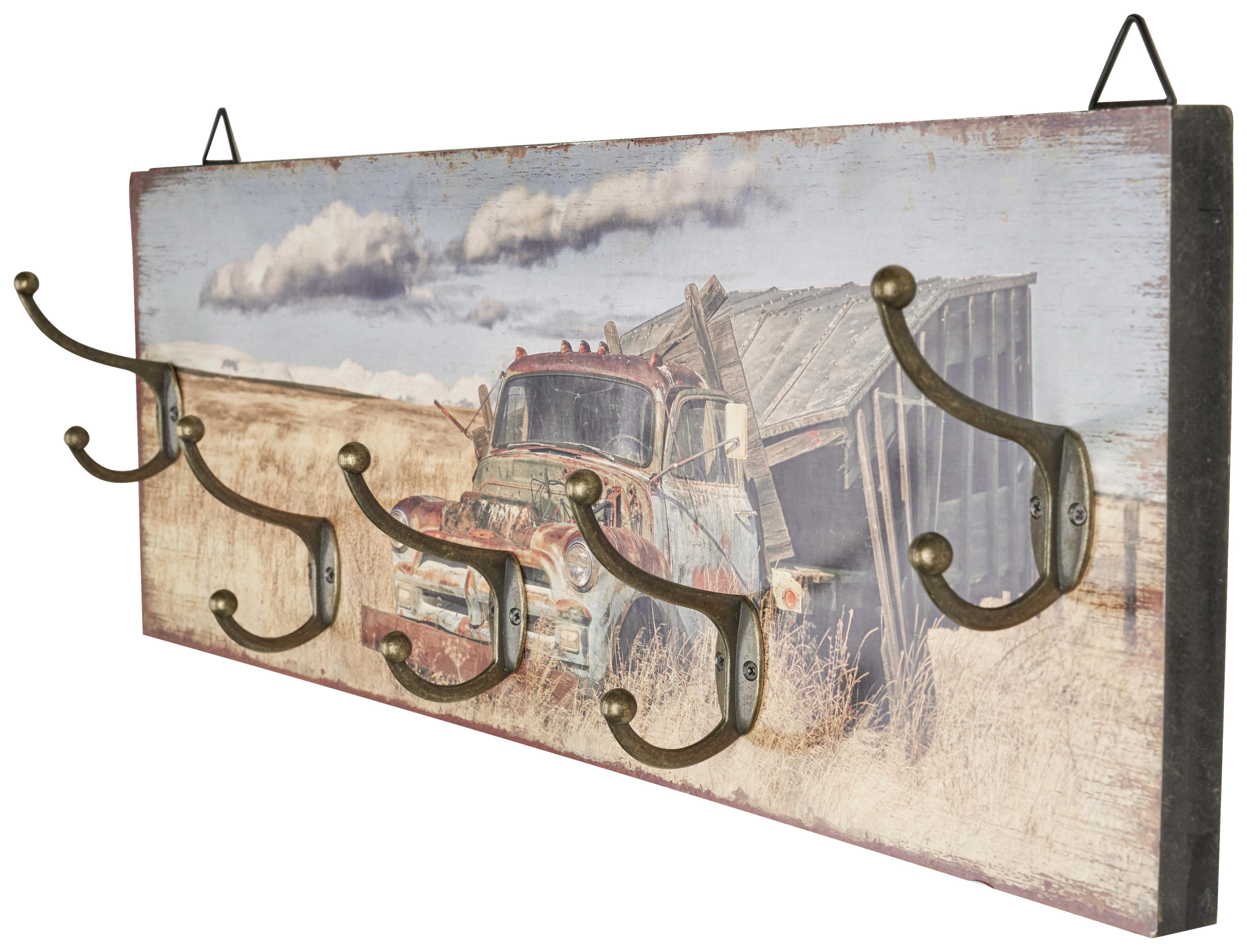 Cuier de perete cu cârlige TRUCK B992269 - multicolor/negru, Modern, metal/material pe bază de lemn (60/20/8,5cm)