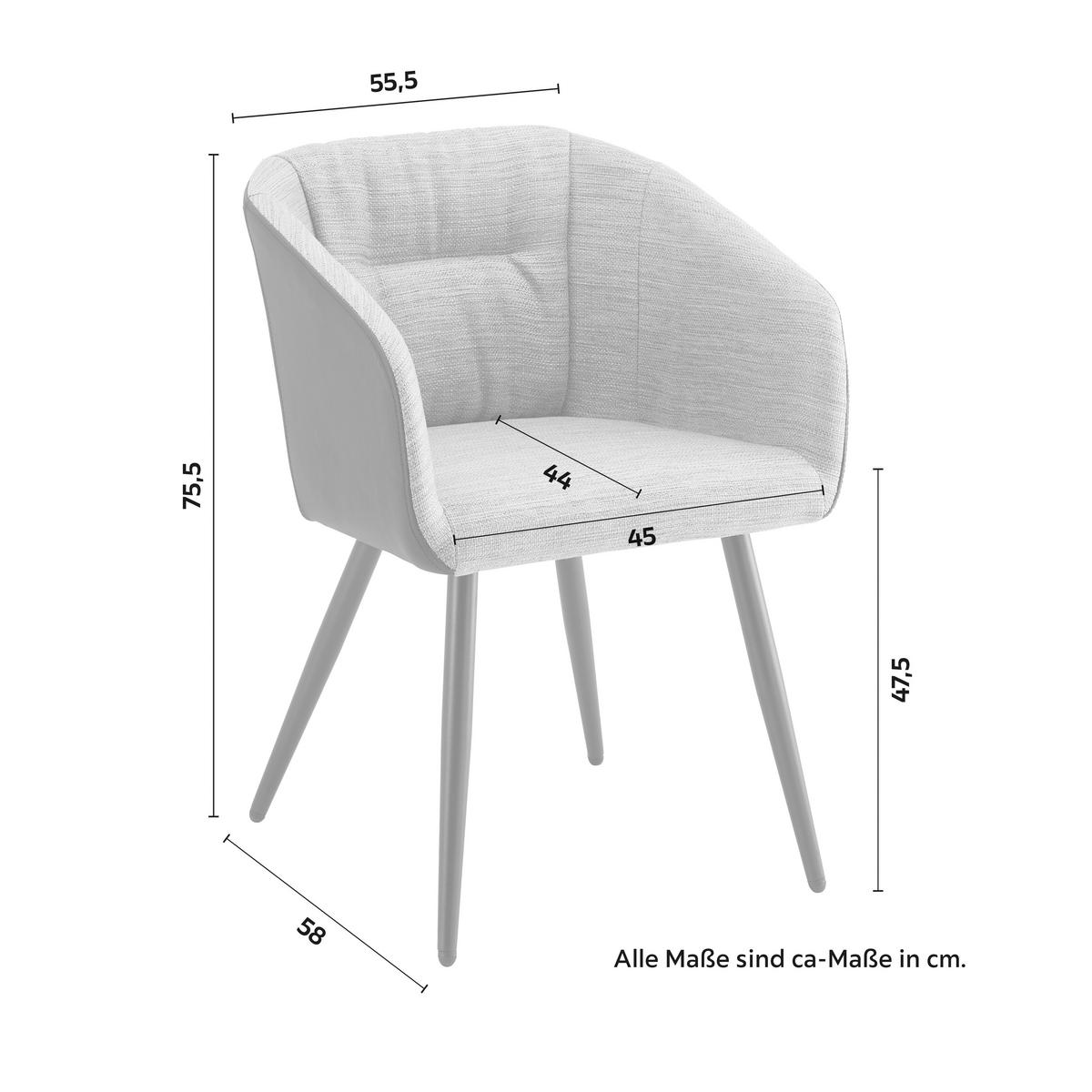 KRZESŁO Z PODŁOKIETNIKAMI BIANCO - czarny/szary, Modern, skóra/metal (55,5/75,5/58cm) - Bessagi Home