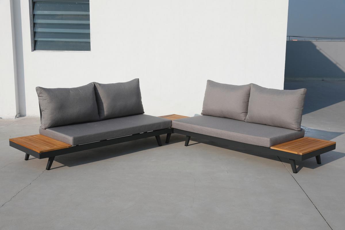 Loungegarnitur Acamp Naxos Lounge Anthrazit/Teakfarben - Anthrazit/Silberfarben, Basics, Holz/Textil (175/175cm) - Gardenson