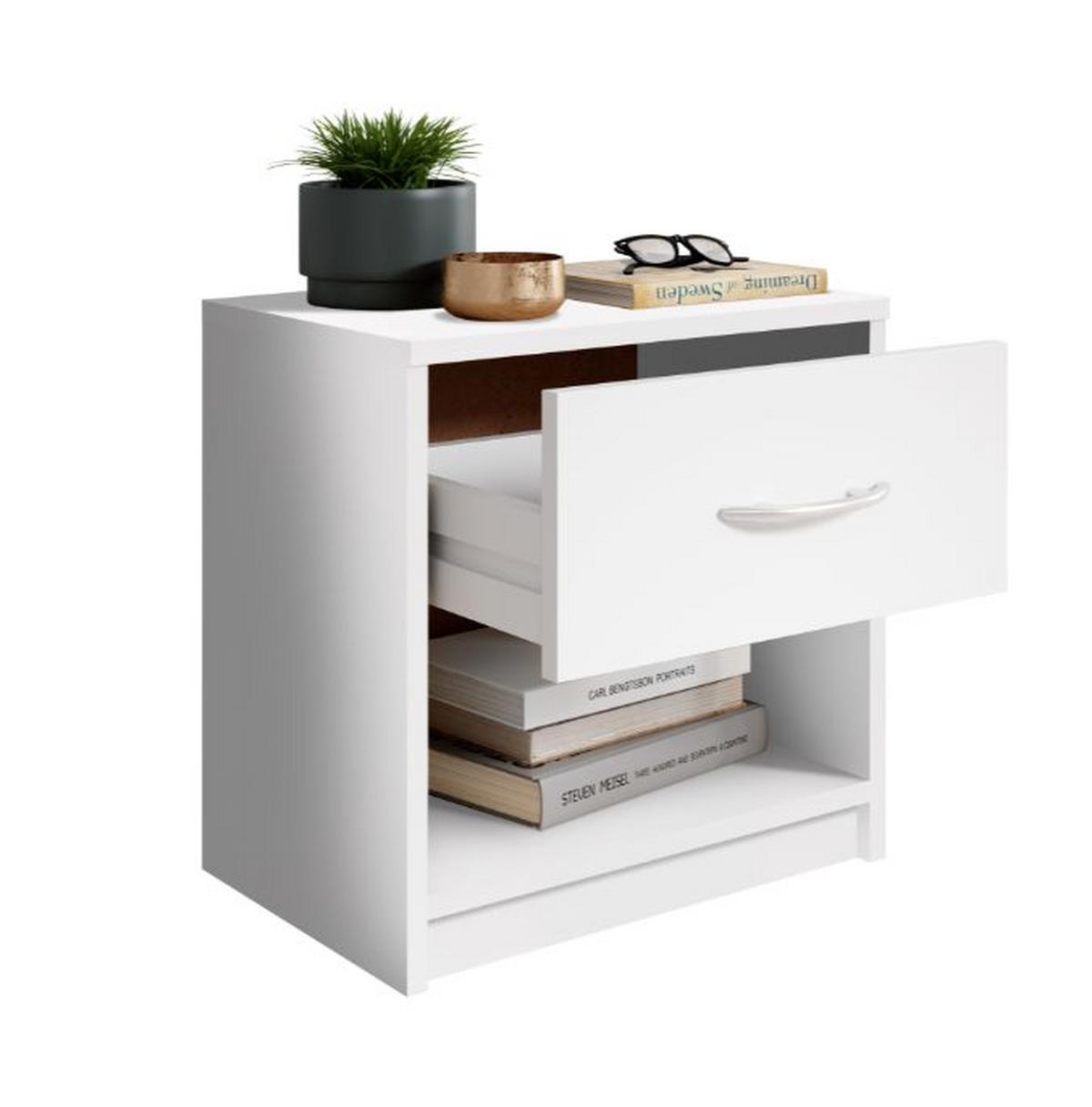 SZAFKA NOCNA BASE BIELA - kolor srebrny/biały, Basics (39/41/28cm)