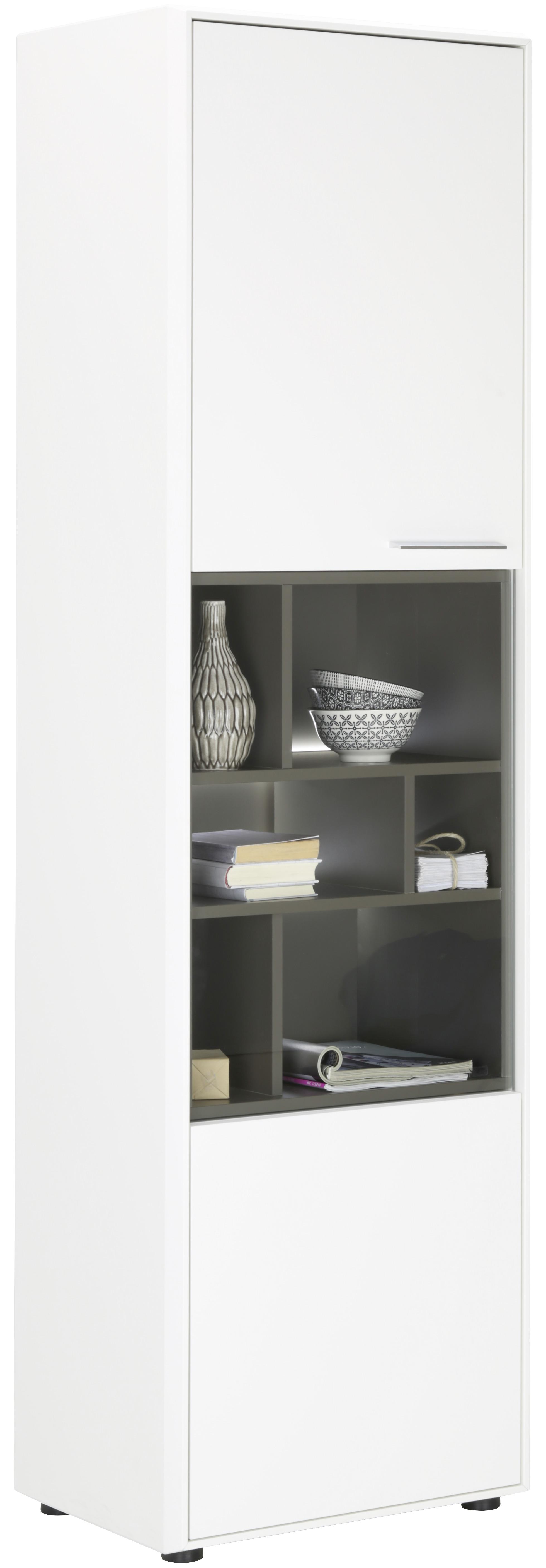Vitrine in Weiß - Edelstahlfarben/Schwarz, MODERN, Holzwerkstoff/Kunststoff (57/200/42cm) - Premium Living