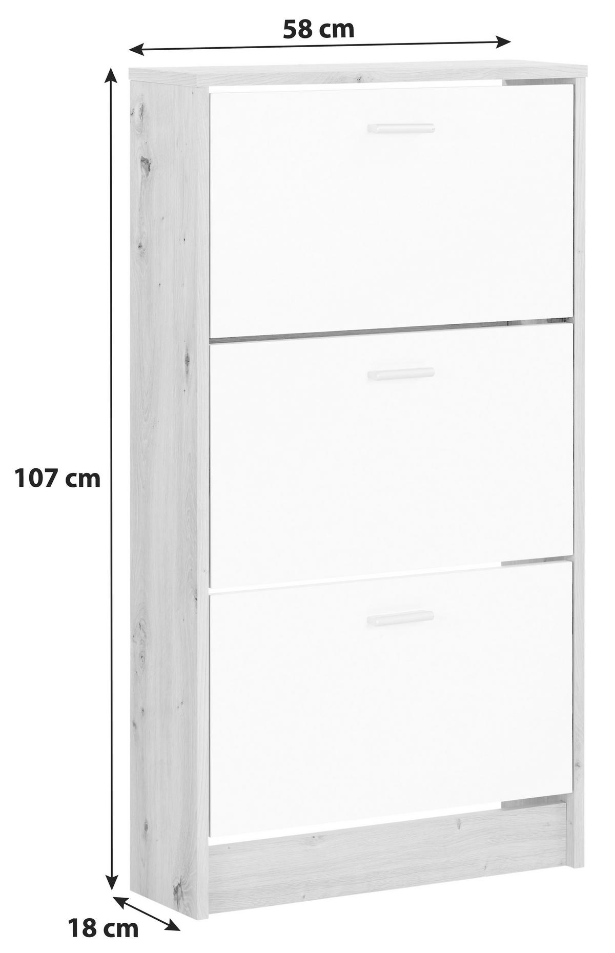 Omara Z Loputami Za Čevlje Da13, Bela, Barva Hrasta - barve hrasta/bela, Moderno, umetna masa/leseni material (58/107/18cm) - Mömax