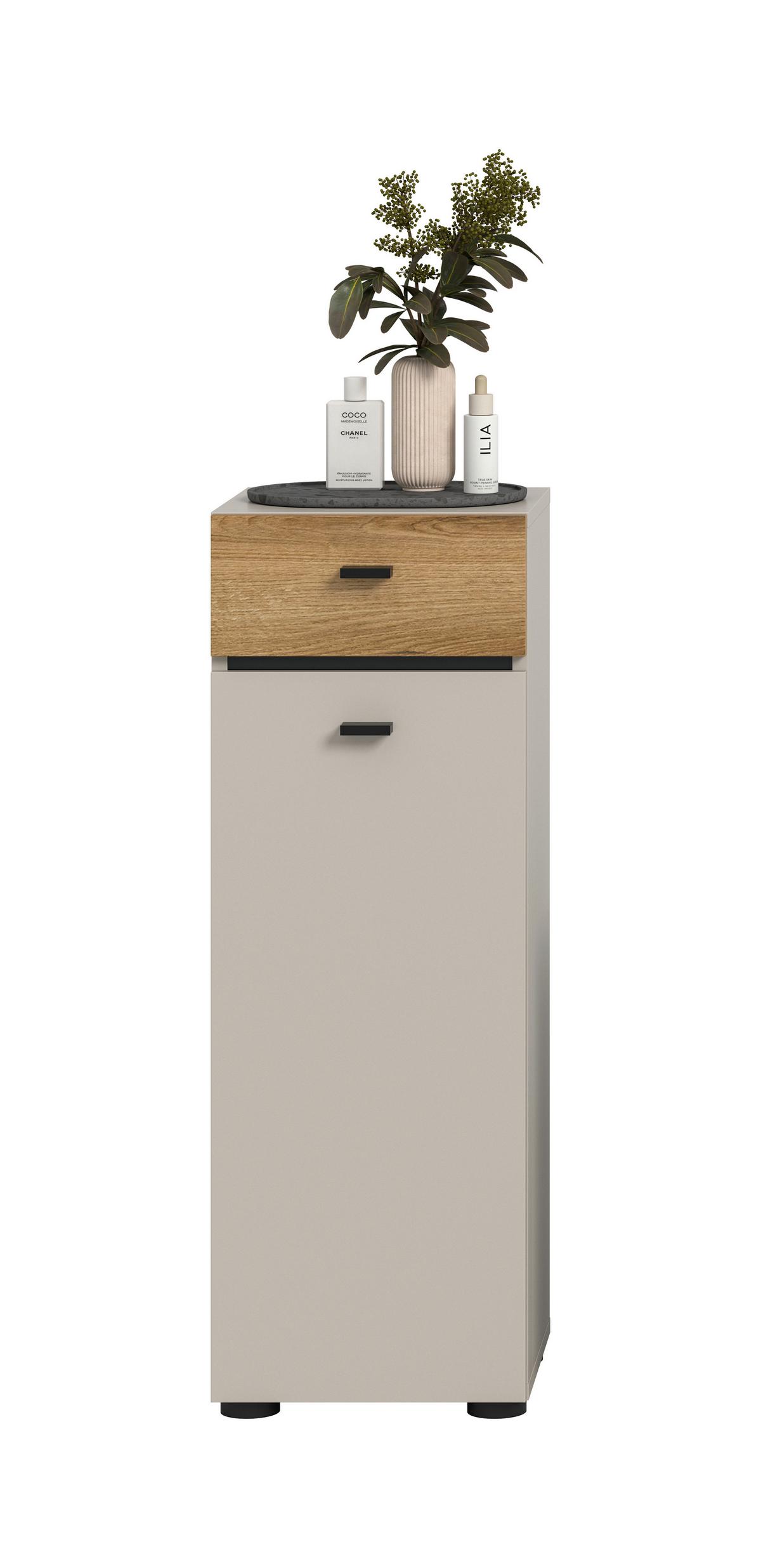 Midischrank Aqua Kaschmir - Kaschmir/Eichefarben, Trend, Holzwerkstoff/Kunststoff (32/91/30cm) - MID.YOU