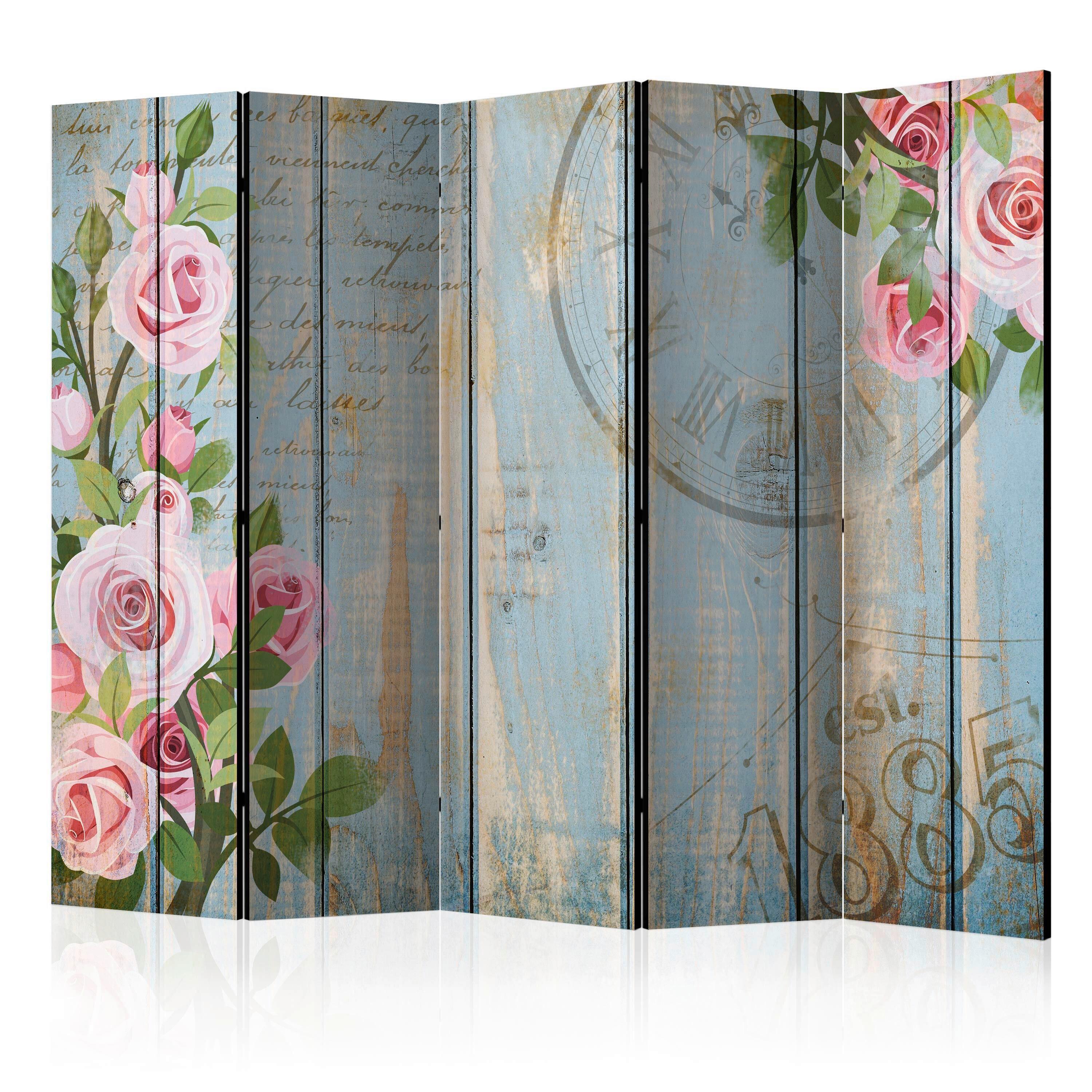 Paravan Vintage Garden Blue I, 5-Delni, Dvostranski - pink/pastelno modra, Basics, tekstil/les (225/172/3cm) - artgeist