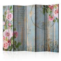 Paravan Vintage Garden Blue I, 5-Delni, Dvostranski - pink/pastelno modra, Basics, tekstil/les (225/172/3cm) - artgeist