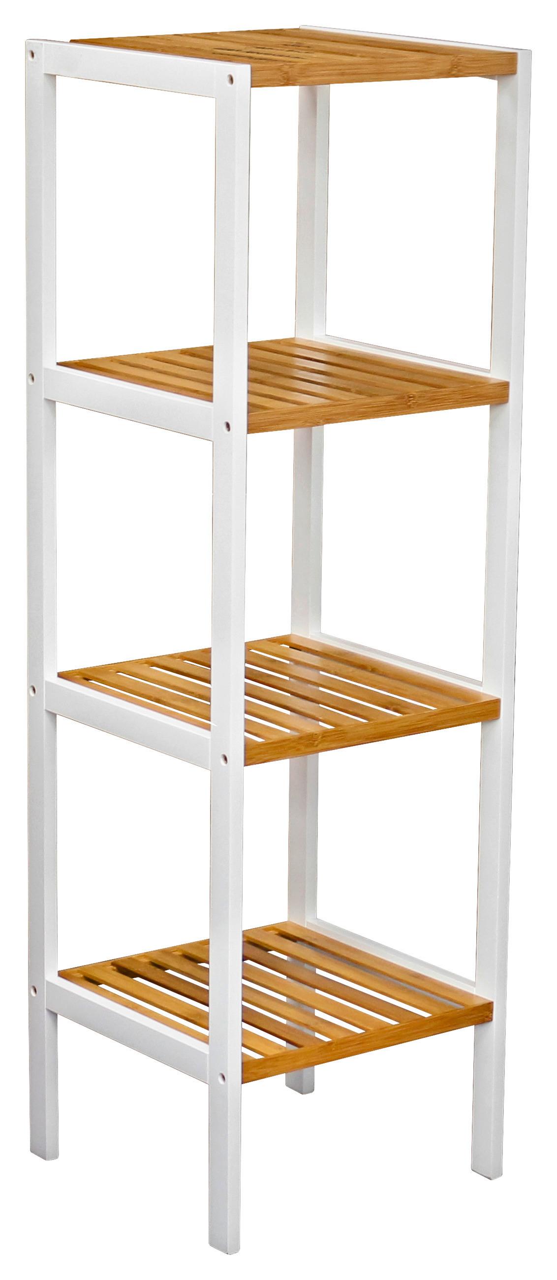 Regal Bambu, Bela, 4 Police - bela/rjava, Moderno, leseni material/les (34/110/33cm)