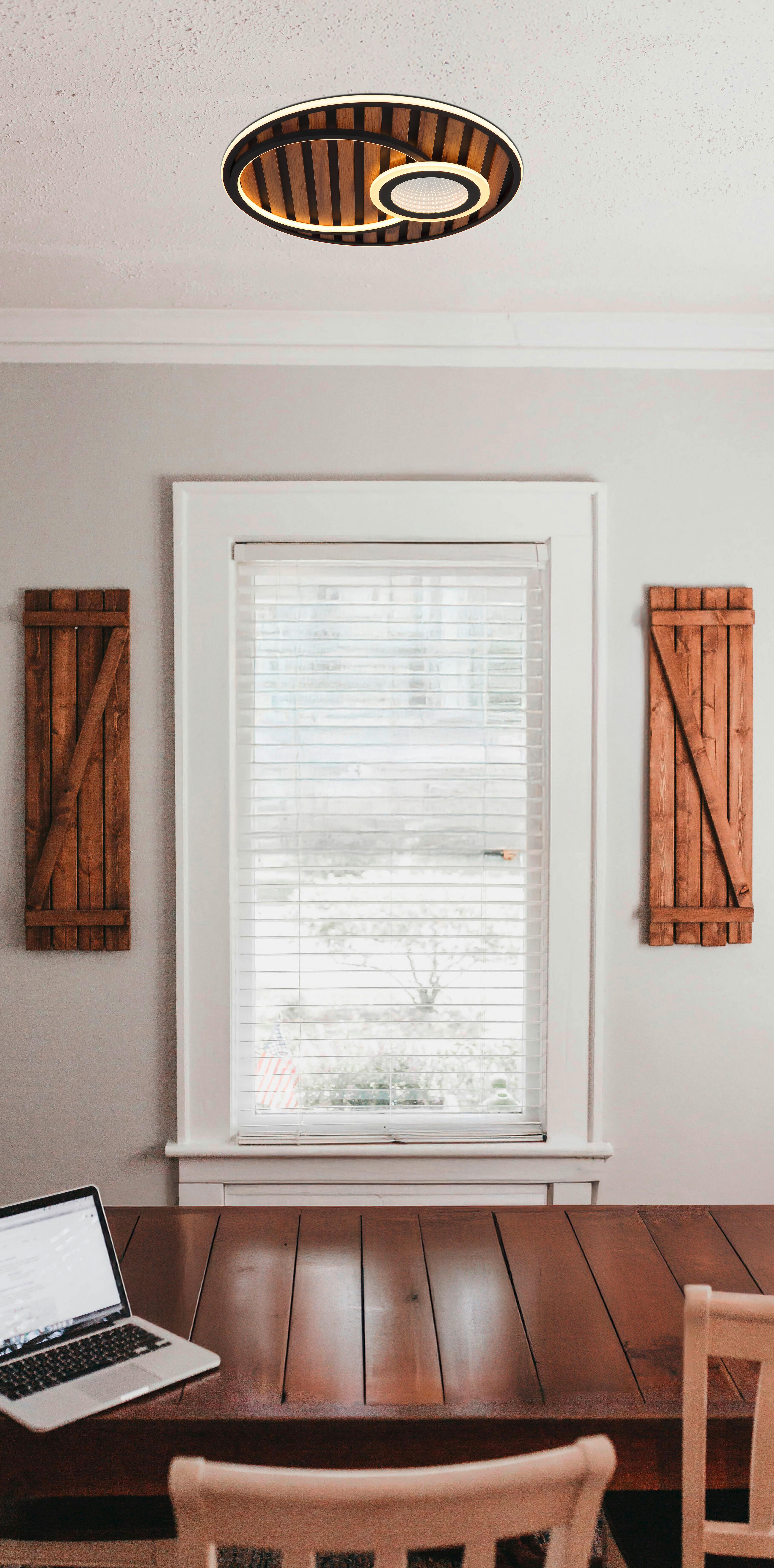 LED-DECKENLEUCHTE 67345D5 WOODY - Weiss/Dunkelbraun, Natur, Holzwerkstoff/Kunststoff (50/8cm) - Globo