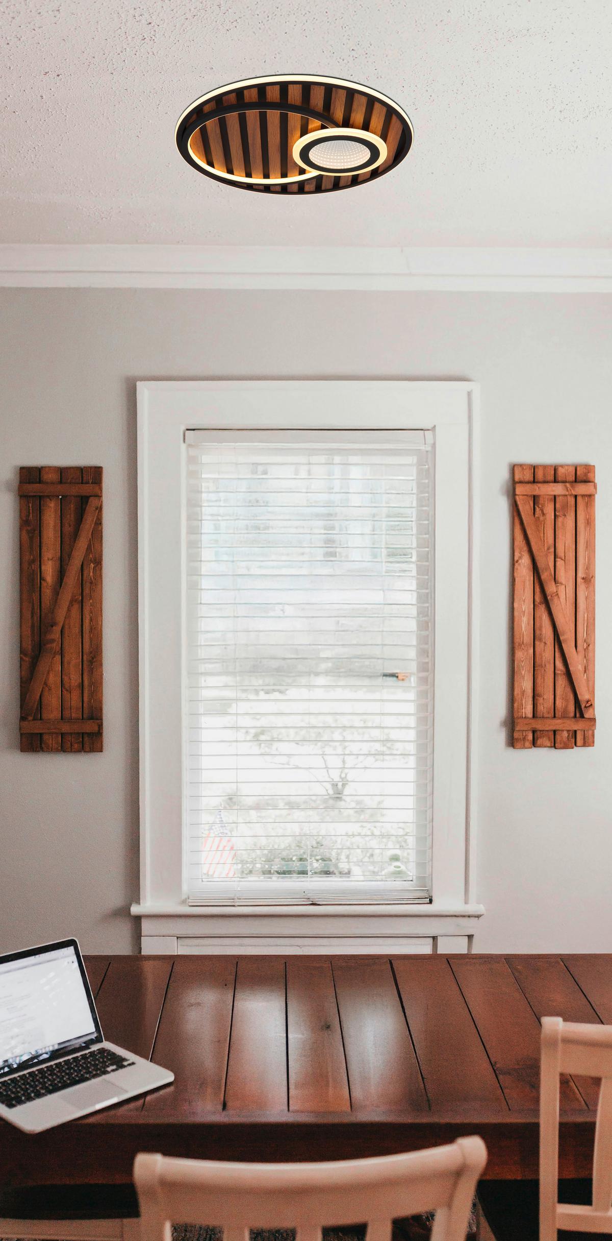 LED-DECKENLEUCHTE 67345D5 WOODY - Weiss/Dunkelbraun, Natur, Holzwerkstoff/Kunststoff (50/8cm) - Globo