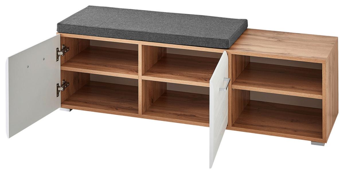 Garderobenbank in Grau/Weiß/Eichefarben - KONVENTIONELL, Holzwerkstoff (126/42/40cm) - Mömax