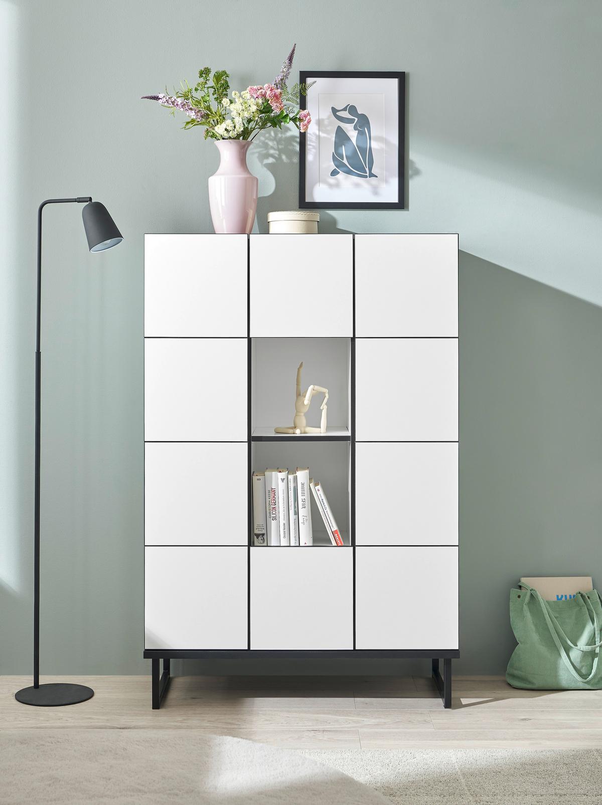 KOMODA WYSOKA VEGA - czarny/biały, Design, materiał drewnopochodny/metal (90/136/40cm) - home24