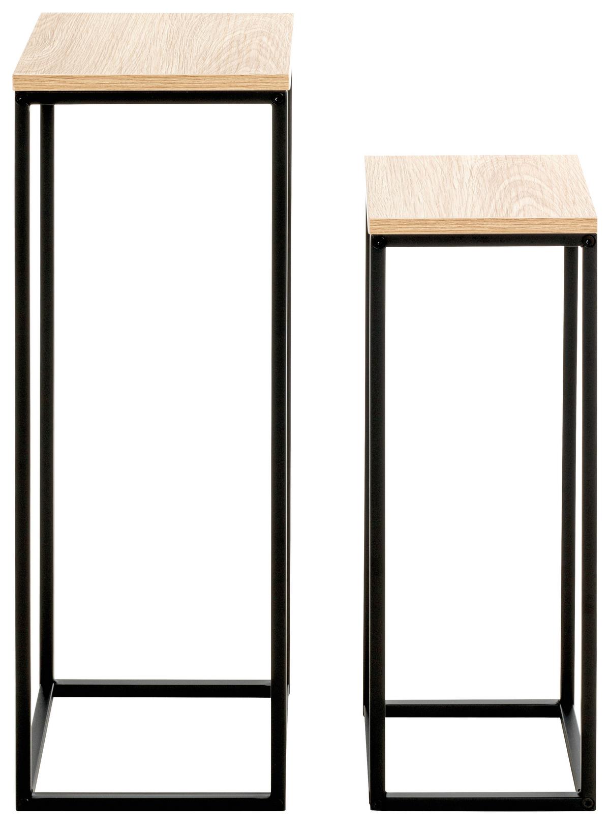 ZESTAW STOLIKÓW BOCZNYCH WATFORD - kolor dębowy/czarny, Trend, materiał drewnopochodny/metal (19-23/19-23/54-67cm)