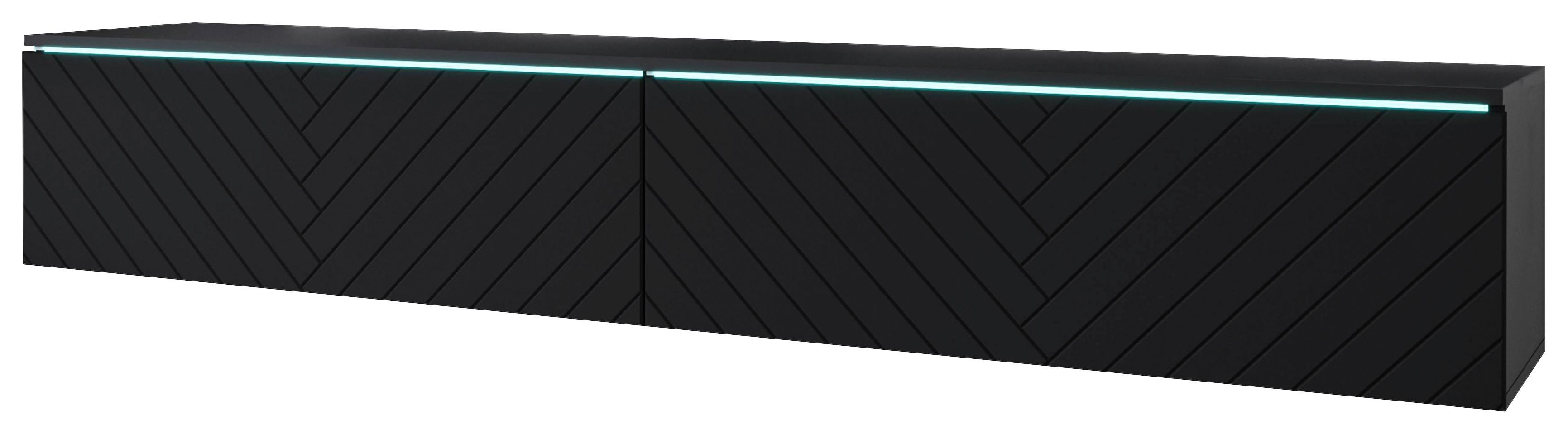 Lowboard ca. 180x30 cm mit LED Fischgräte Schwarz - Schwarz/Grau, Basics, Holzwerkstoff/Kunststoff (180/30/33cm) - P & B