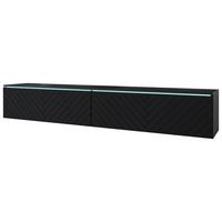 Lowboard ca. 180x30 cm mit LED Fischgräte Schwarz - Schwarz/Grau, Basics, Holzwerkstoff/Kunststoff (180/30/33cm) - P & B