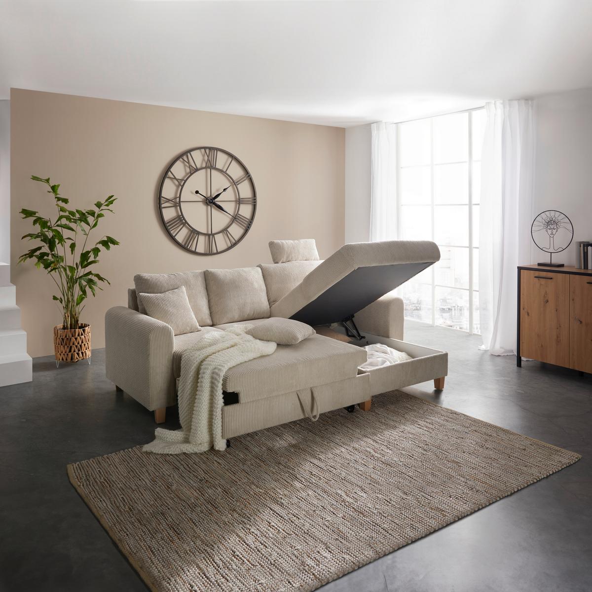 Wohnlandschaft Lille Beige - Hellbraun/Beige, MODERN, Holz/Textil (232/156cm) - Based