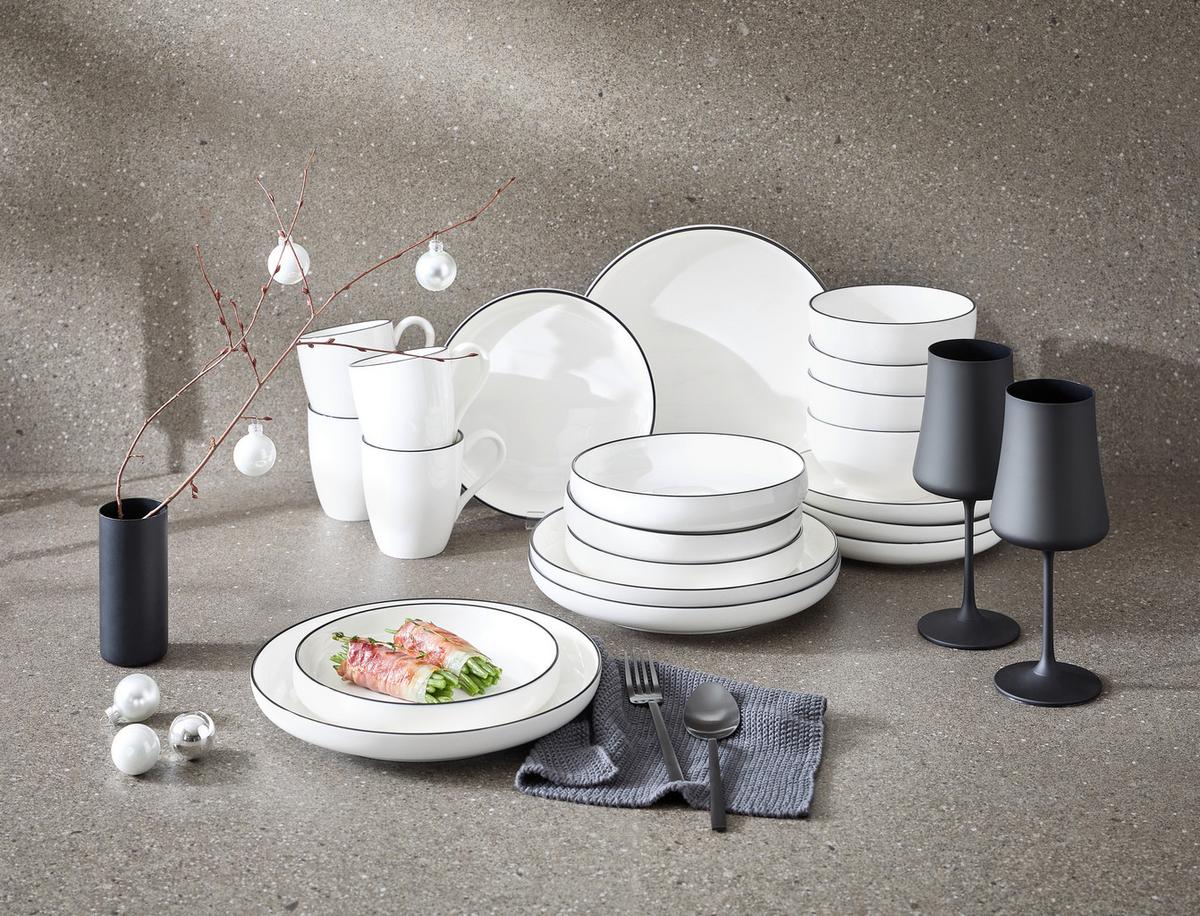 SERWIS OBIADOWO-ŚNIADANIOWY OSLO - czarny/biały, Design, ceramika - Novel