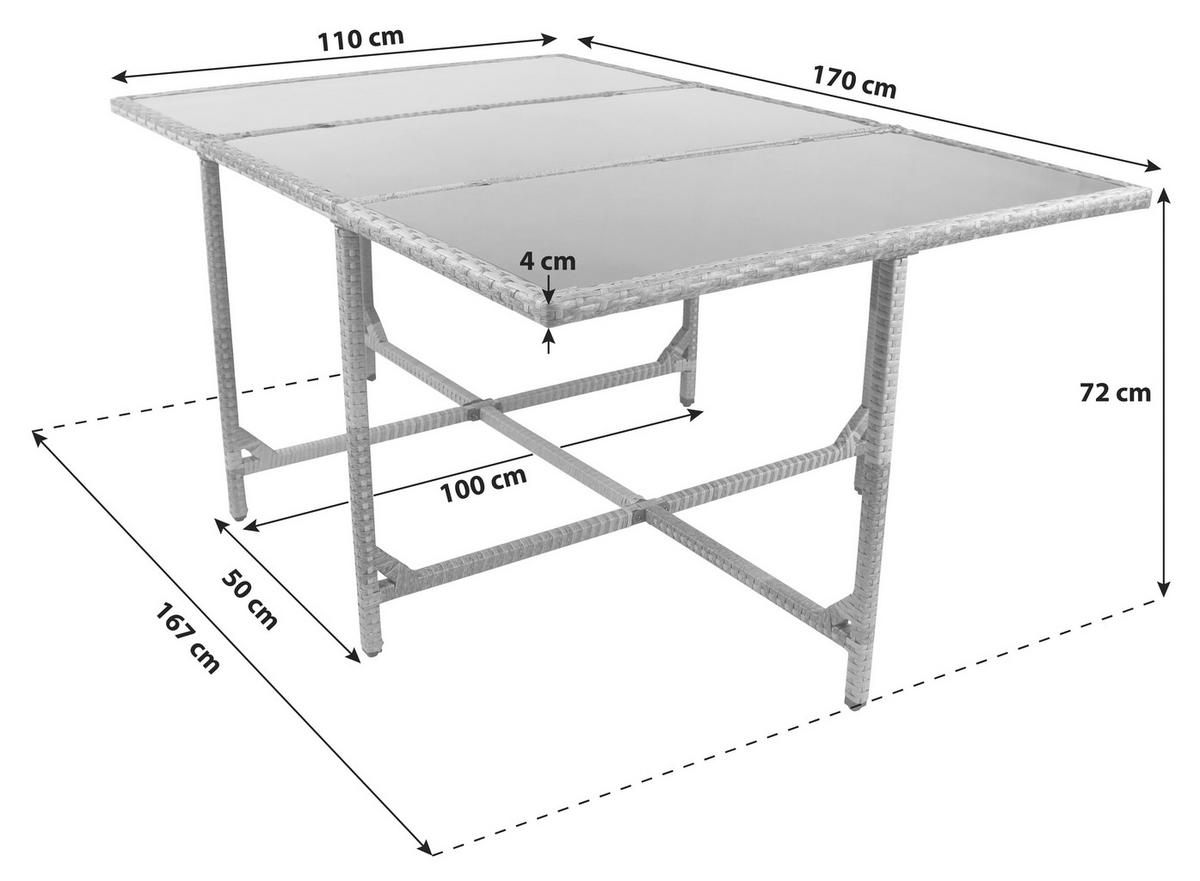 Gartentisch Raloso ca. 170x110x72 cm Grau - Grau, MODERN, Glas/Kunststoff (170/110/72cm) - Ambia Garden