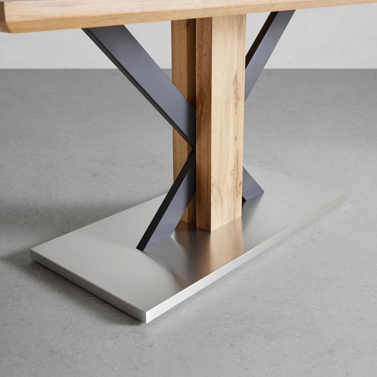 Esstisch Holz  "Klementin", ca. 180x90 cm - Edelstahlfarben/Eichefarben, Modern, Holzwerkstoff/Metall (180/76/90cm) - Bessagi Home