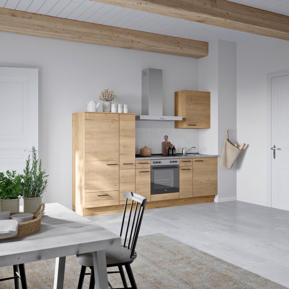 Küchenblock Structura Low m. Geräten Eiche - Schieferfarben/Eichefarben, MODERN, Holzwerkstoff/Metall (270cm) - Nobilia