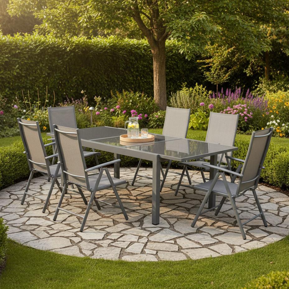 GARTENSET AMALFI - Silberfarben/Braun, MODERN, Textil/Metall - Gardenson