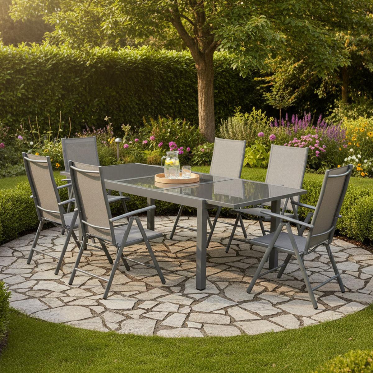 GARTENSET AMALFI - Silberfarben/Braun, MODERN, Textil/Metall - Gardenson