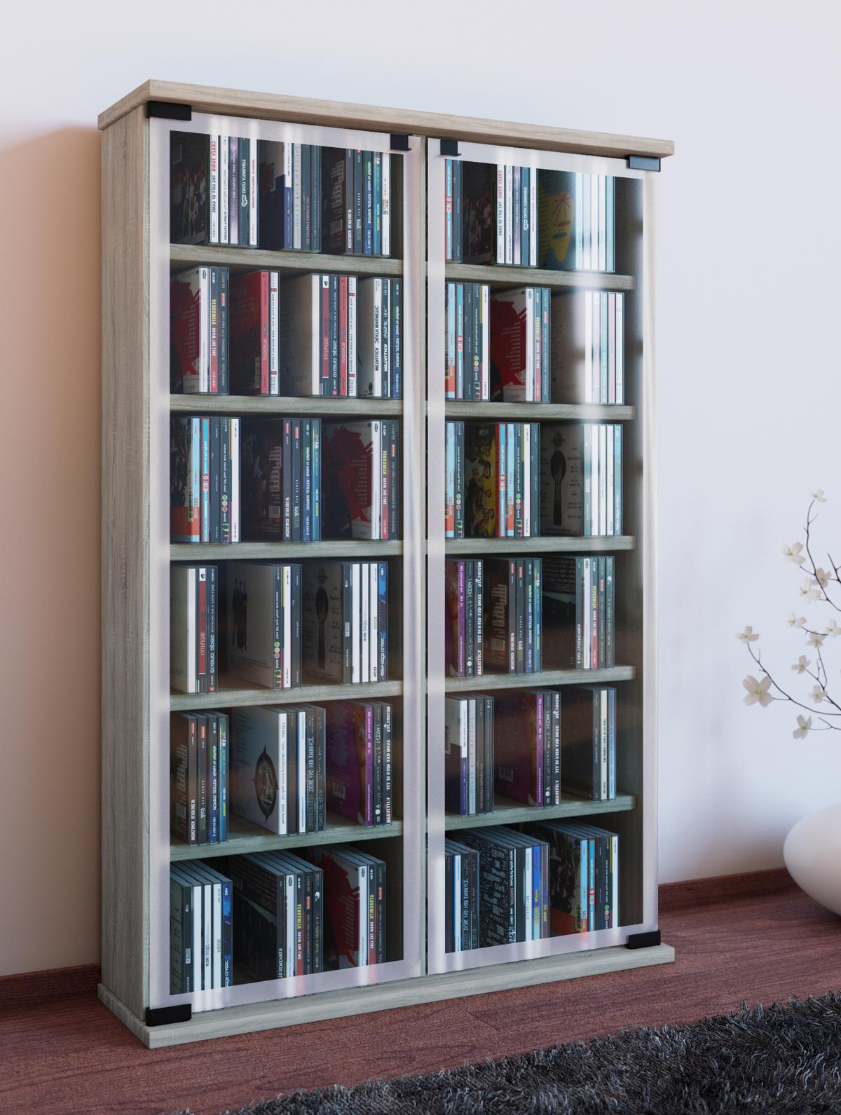 CD-Regal Galerie in Eichefarbe, B: 60 cm - Eichefarben, KONVENTIONELL, Glas/Holzwerkstoff (60/92/18cm) - MID.YOU